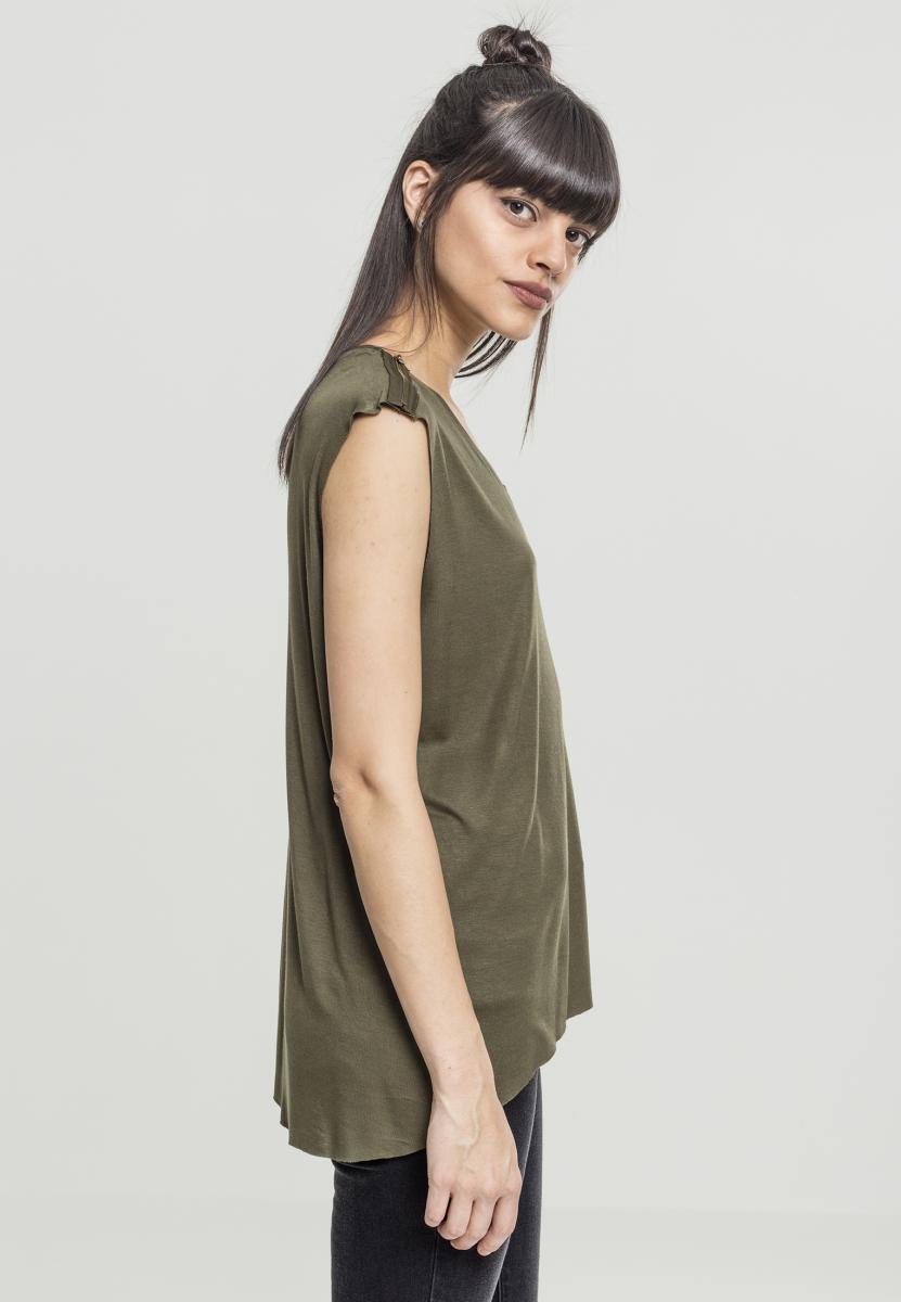 Women's Olive T-Shirt HiLo With Shoulder Zipper