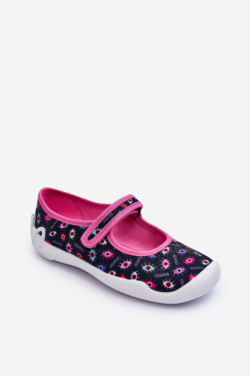 Befado Girls' Navy Blue and Pink Ballerina Slippers