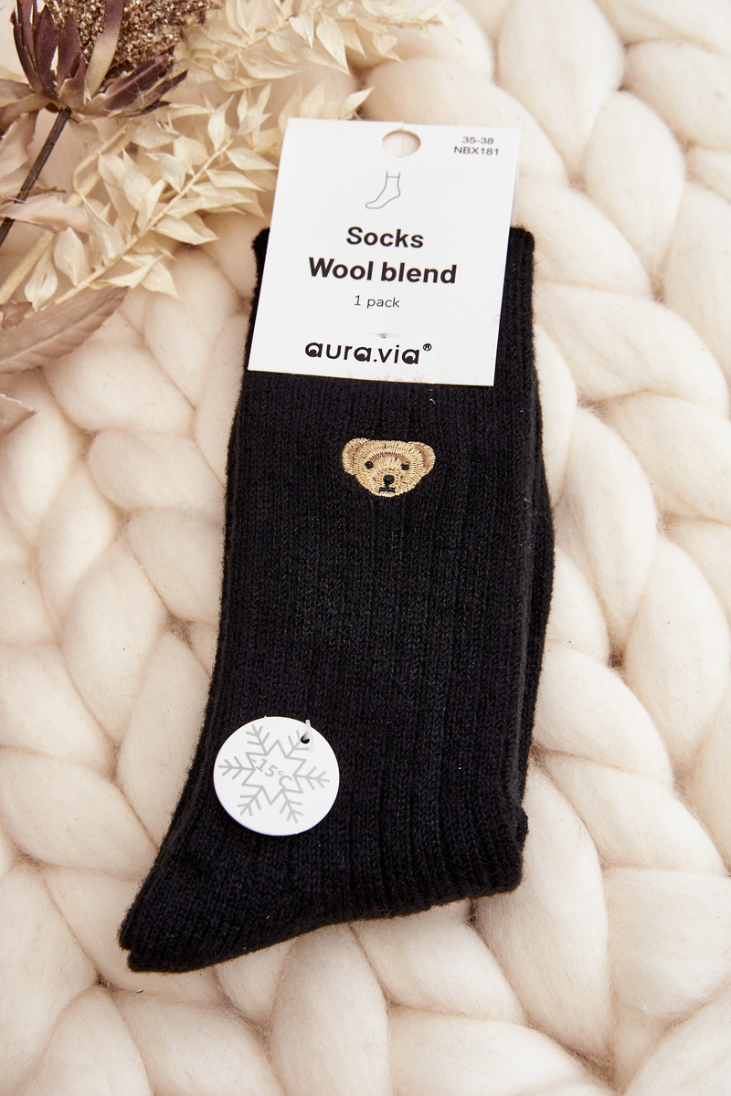 Levně Dámské silné ponožky s medvídkem, černé