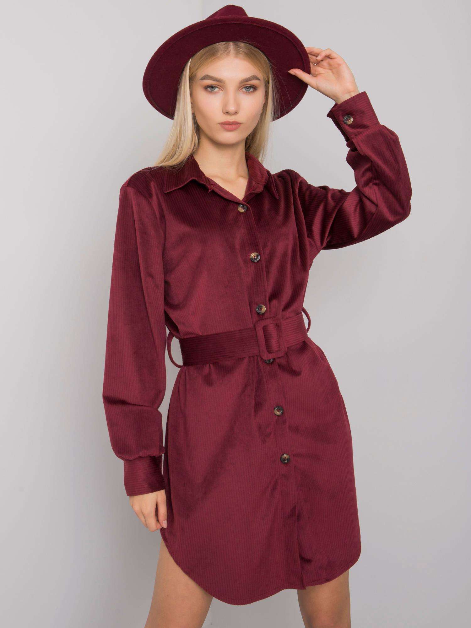 Burgundy Dress With Buttonhole