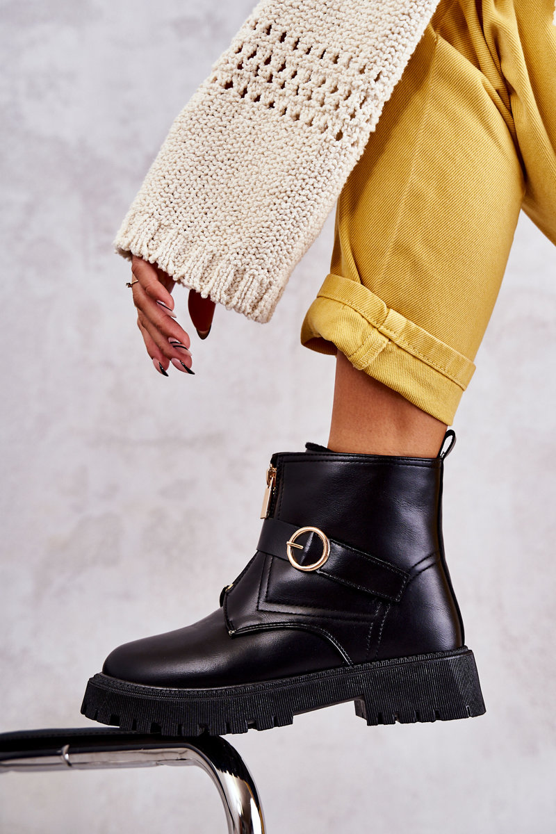 Leather warm boots with zipper black Verina