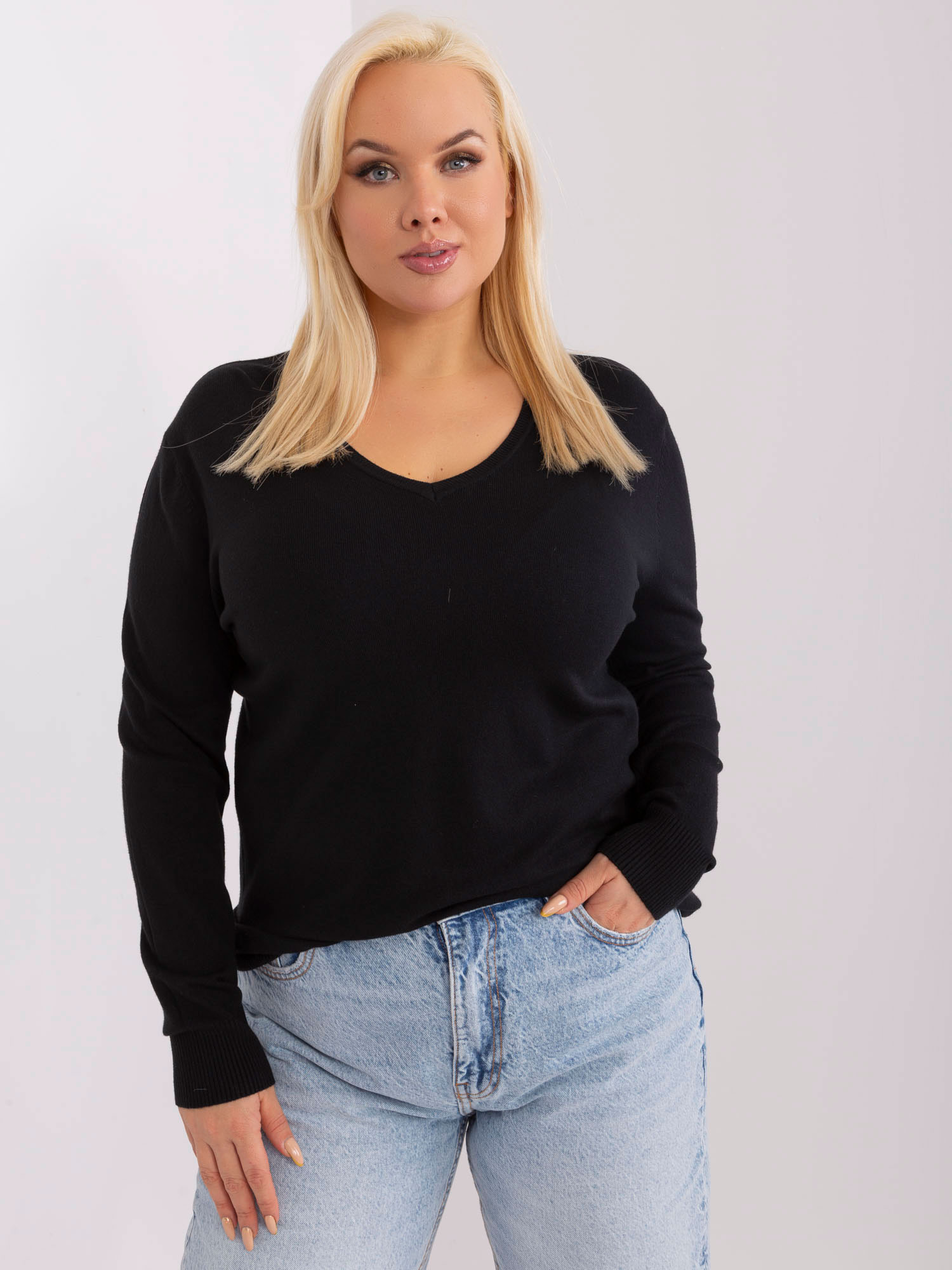 Black Fitted Plus Size Knit Sweater