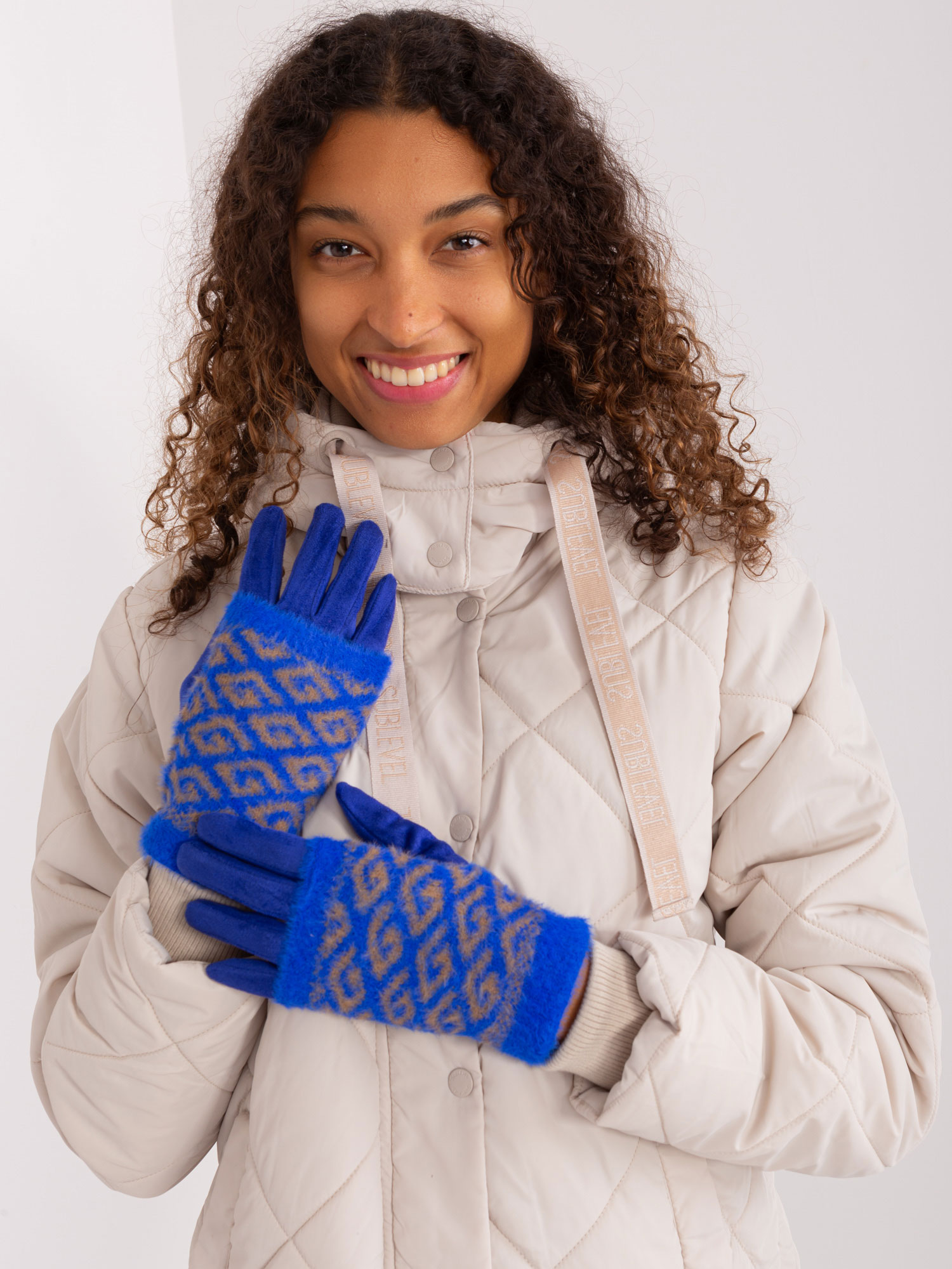 Levně Kobaltově modré rukavice s pleteným překrytím