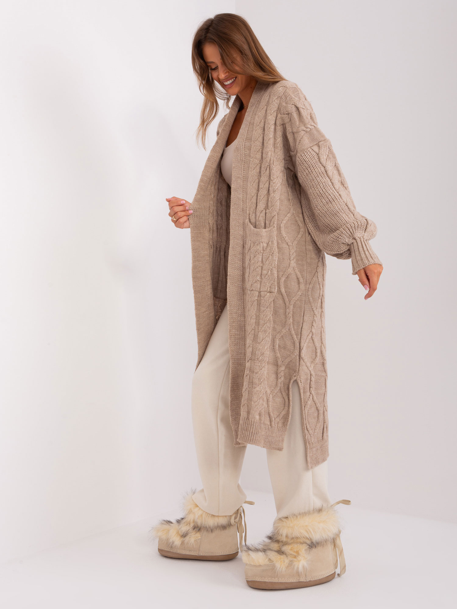 Dark Beige Long Oversize Cardigan