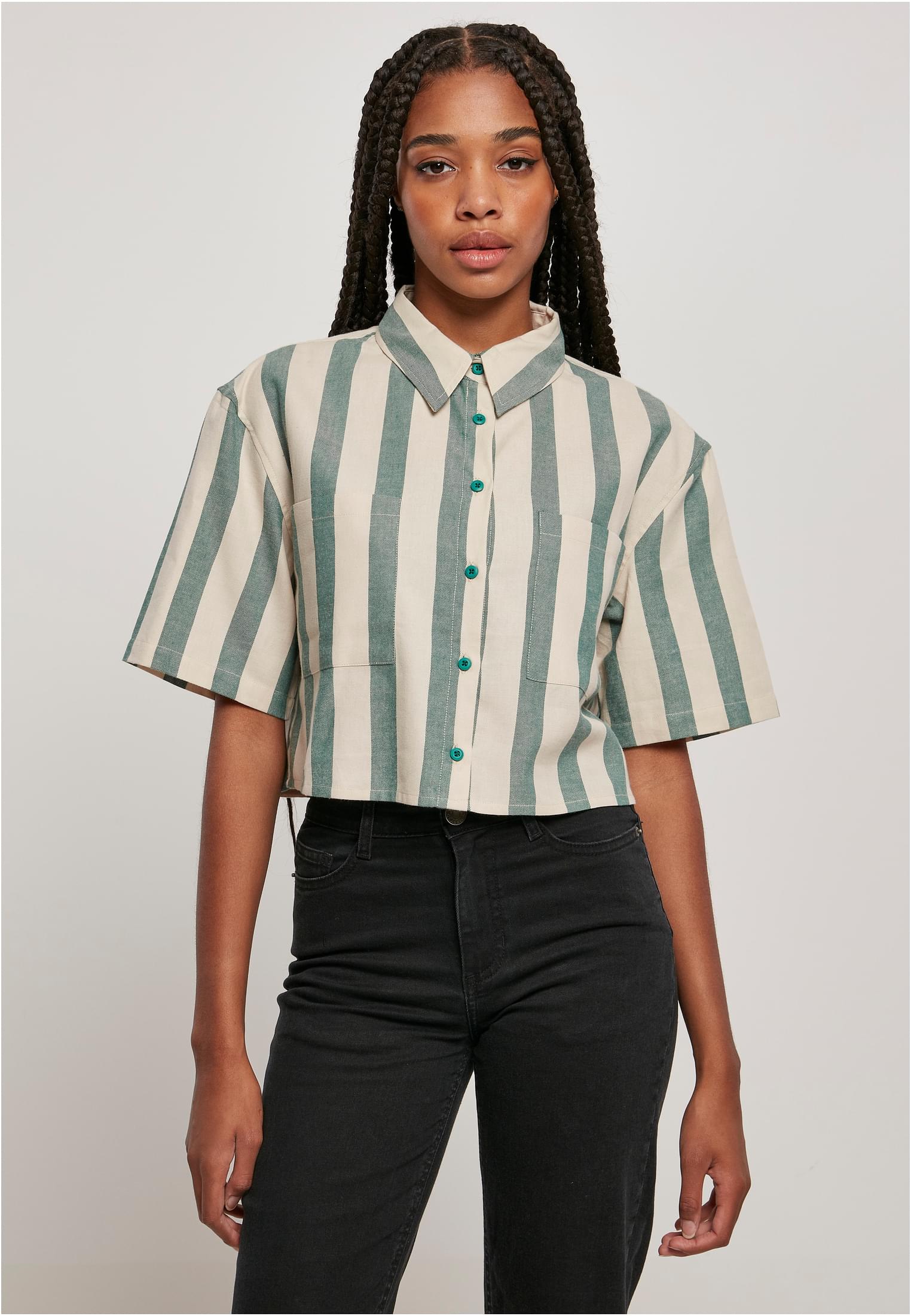 Women's short oversized striped greenlancer/softseagrass shirt