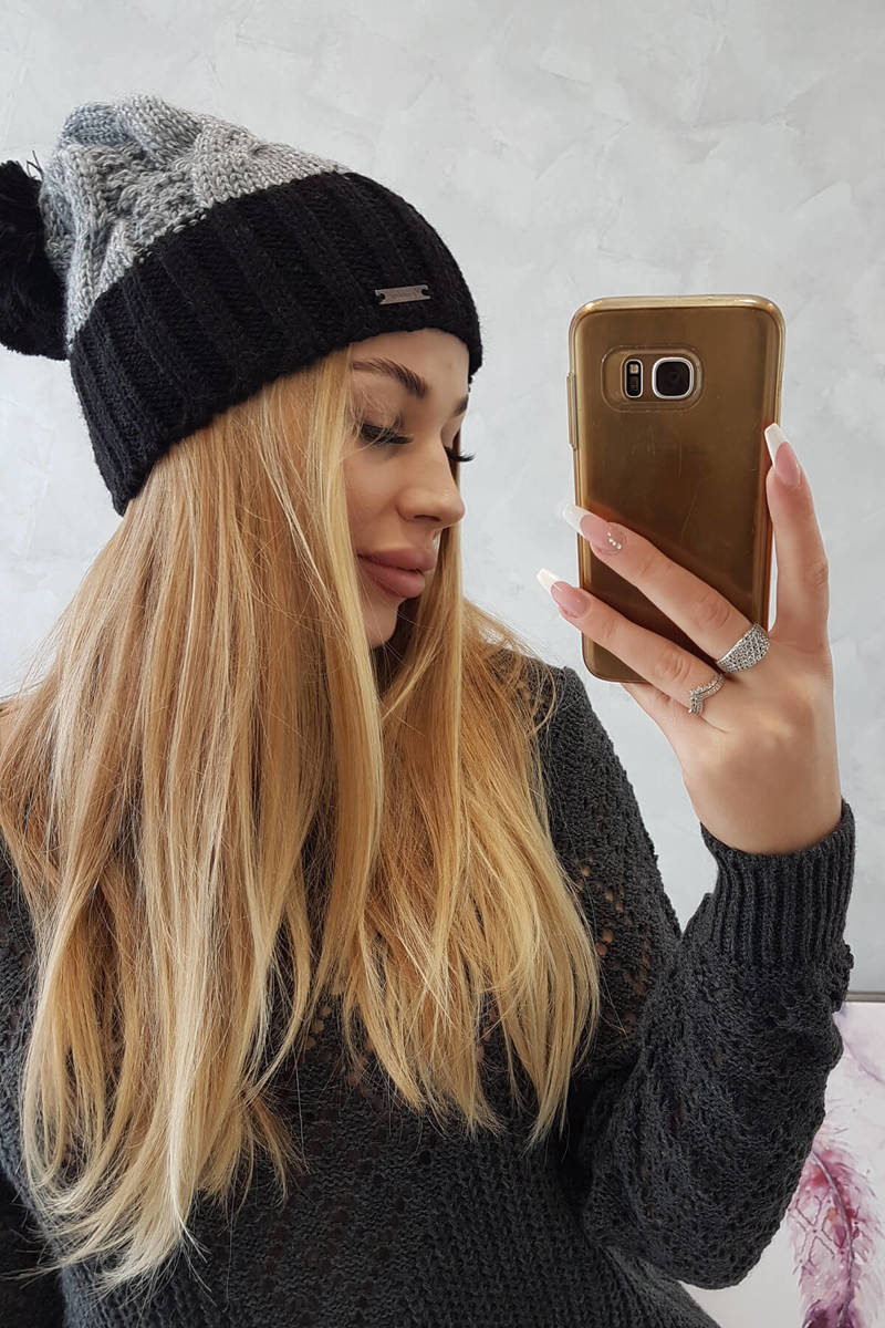 Beanie with fleece Paris K212 grey+black