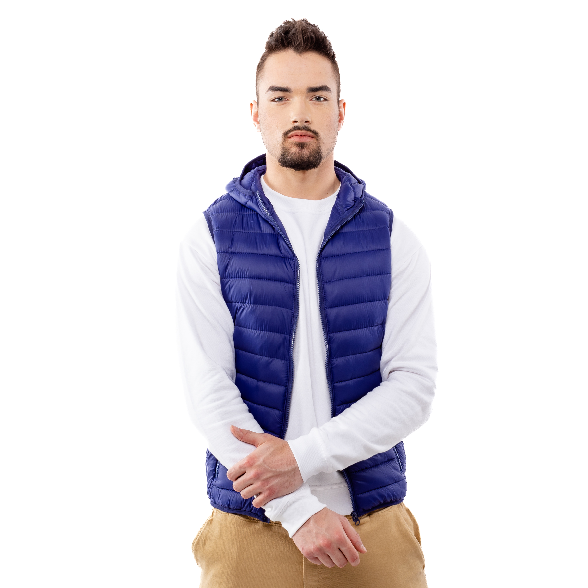 Men&#039;s Quilted Vest with Hood GLANO - navy
