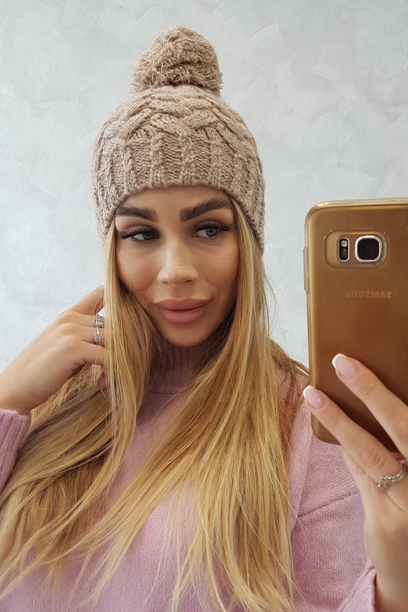 Beanie with fleece Waleria K307 dark beige