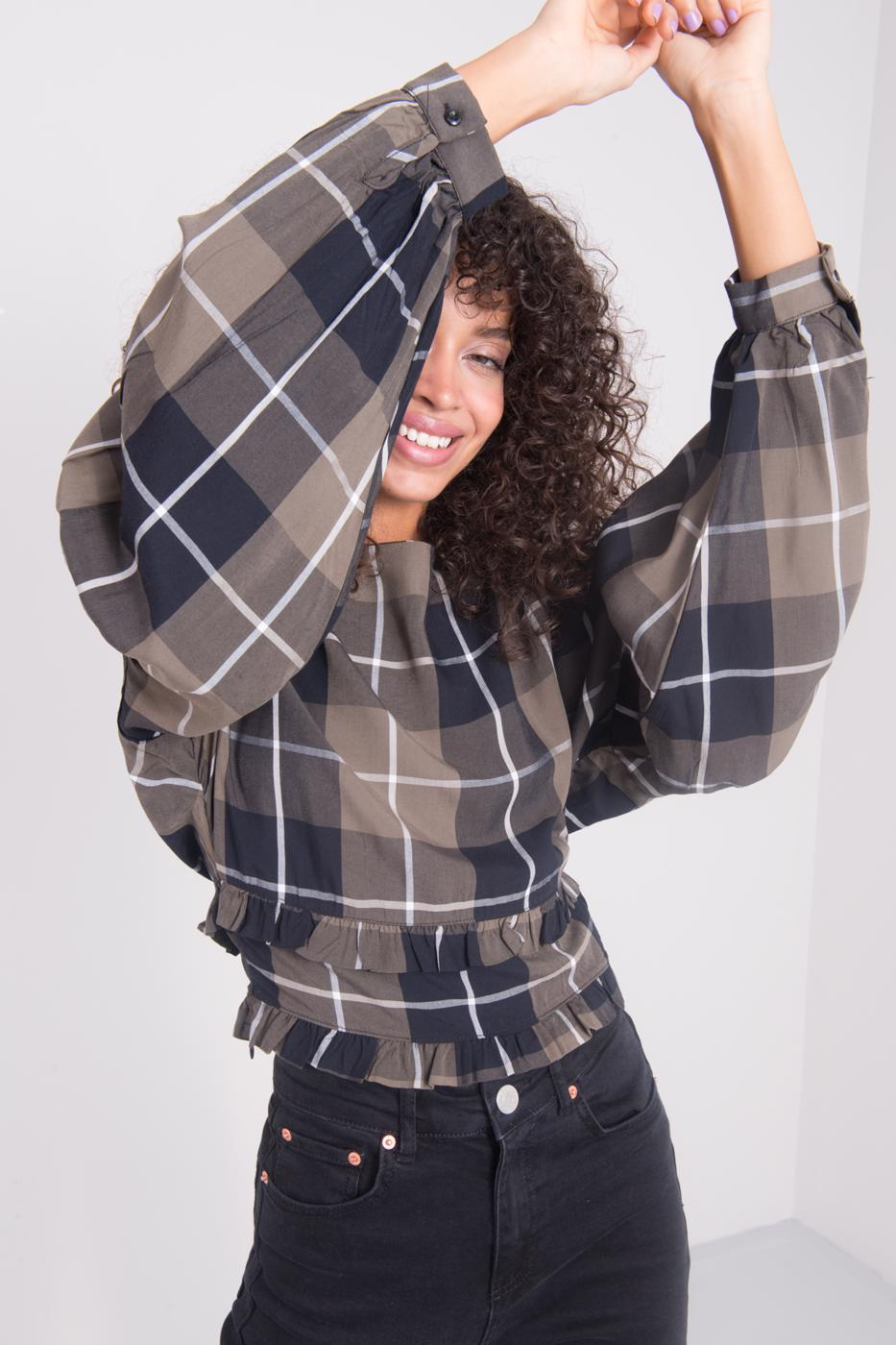 Khaki plaid blouse BSL