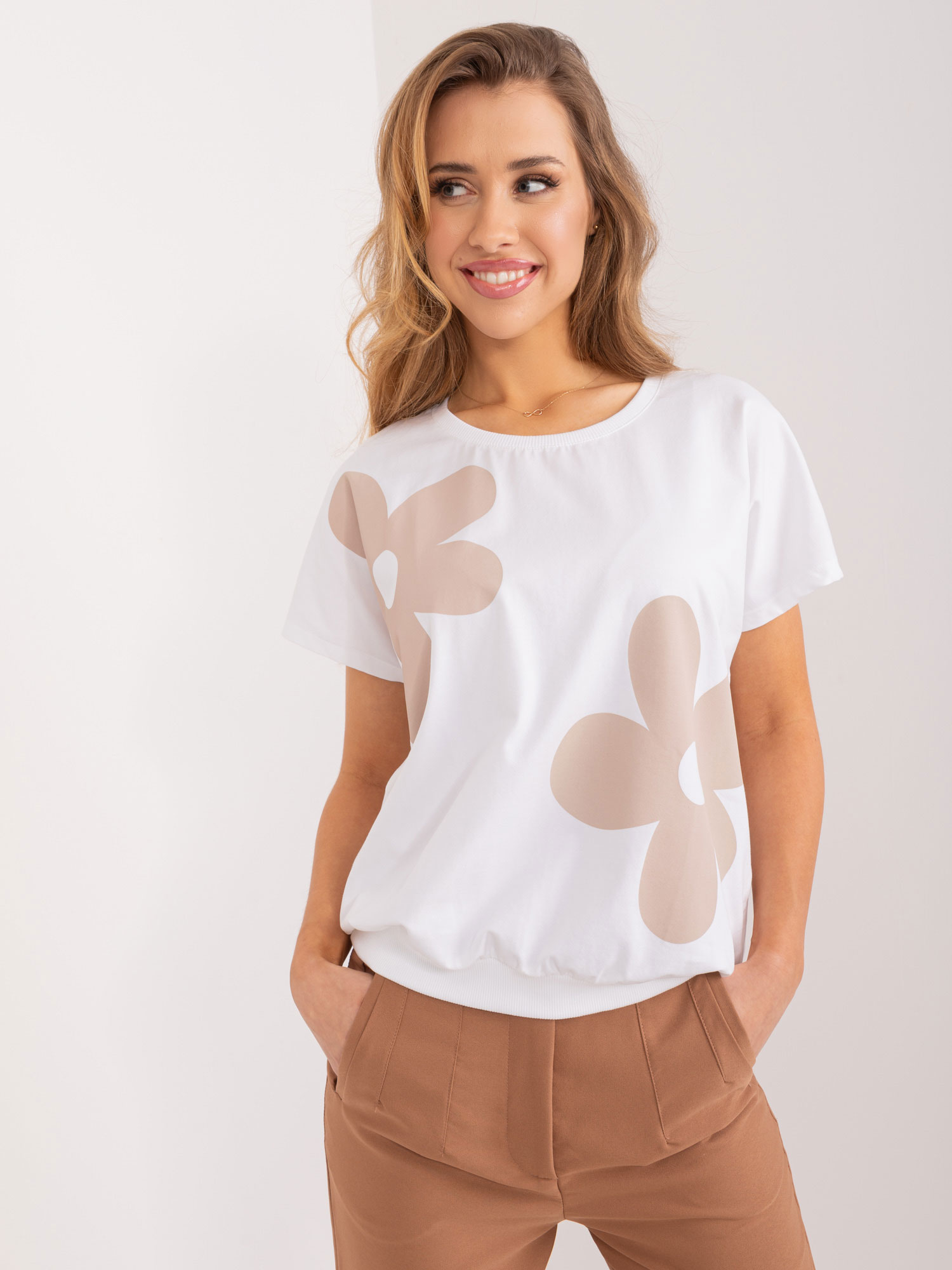 White-beige blouse with RUE PARIS print