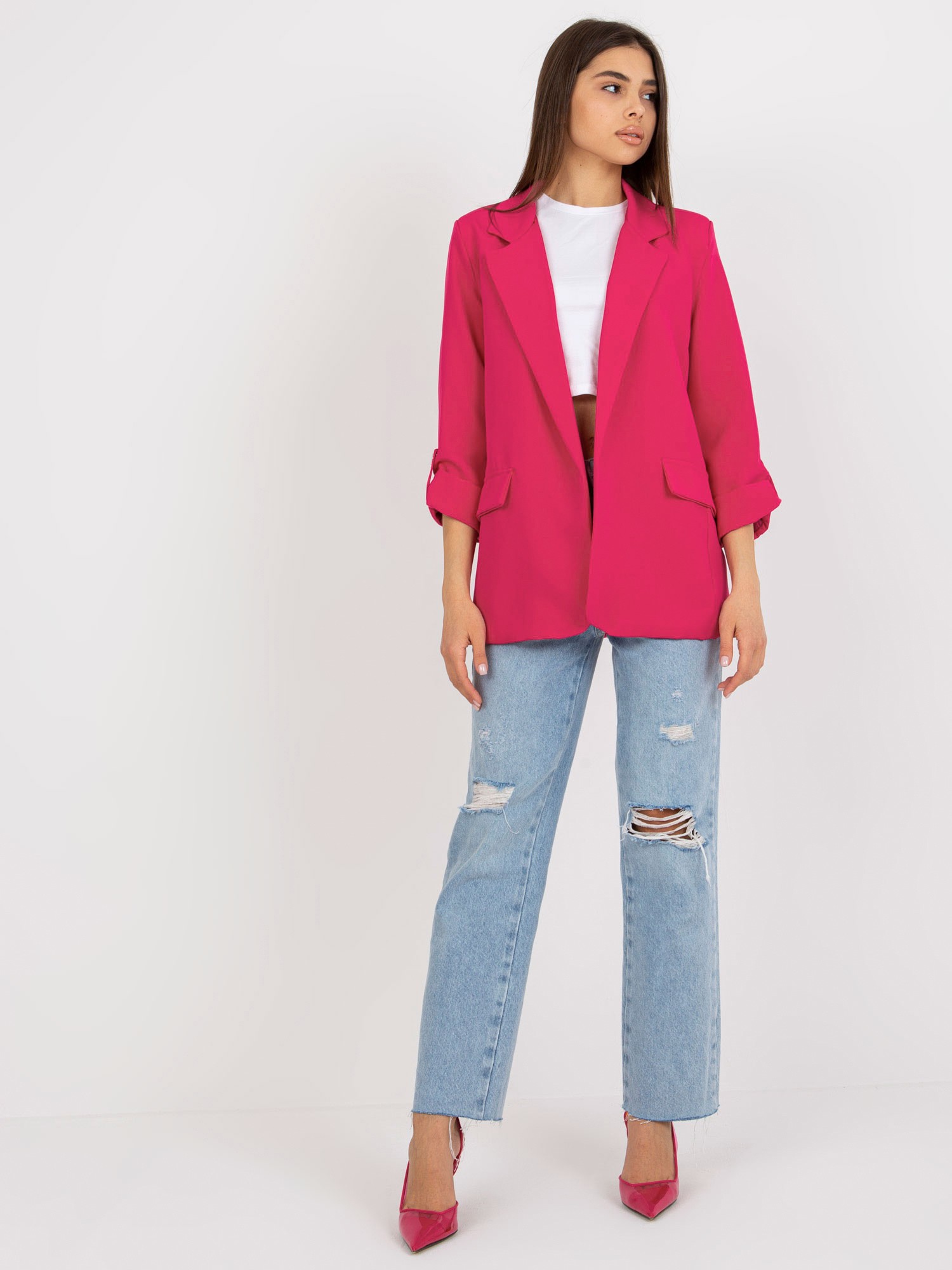 Pink Blazer With Rolled-up Sleeves OCH BELLA