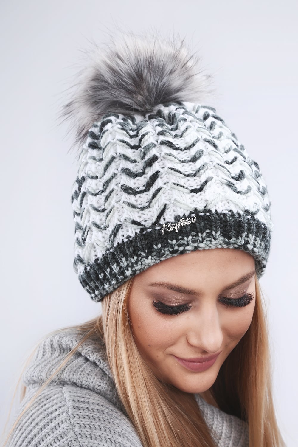 White winter herringbone cap