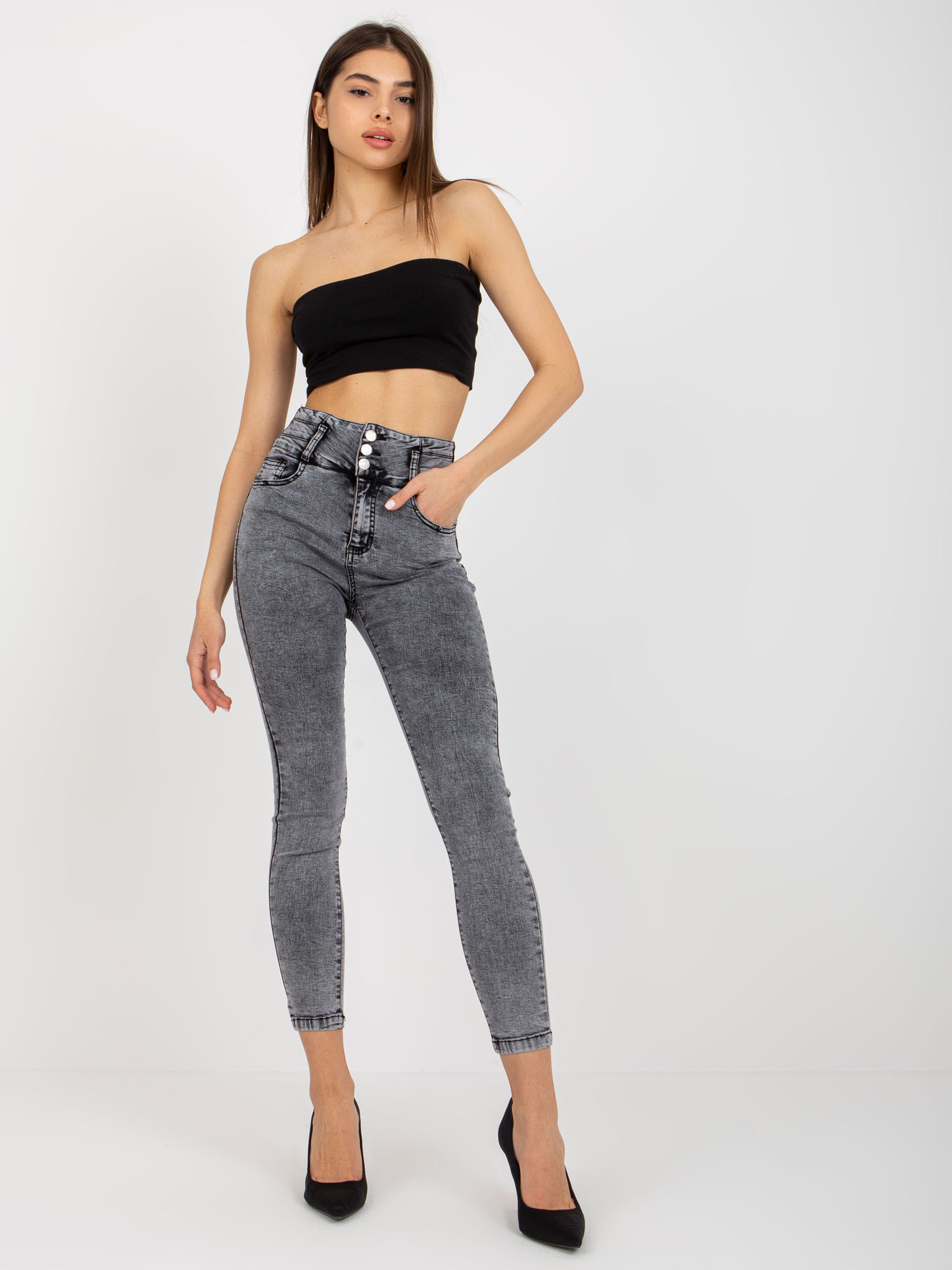 Women's dark grey jeans with high waist