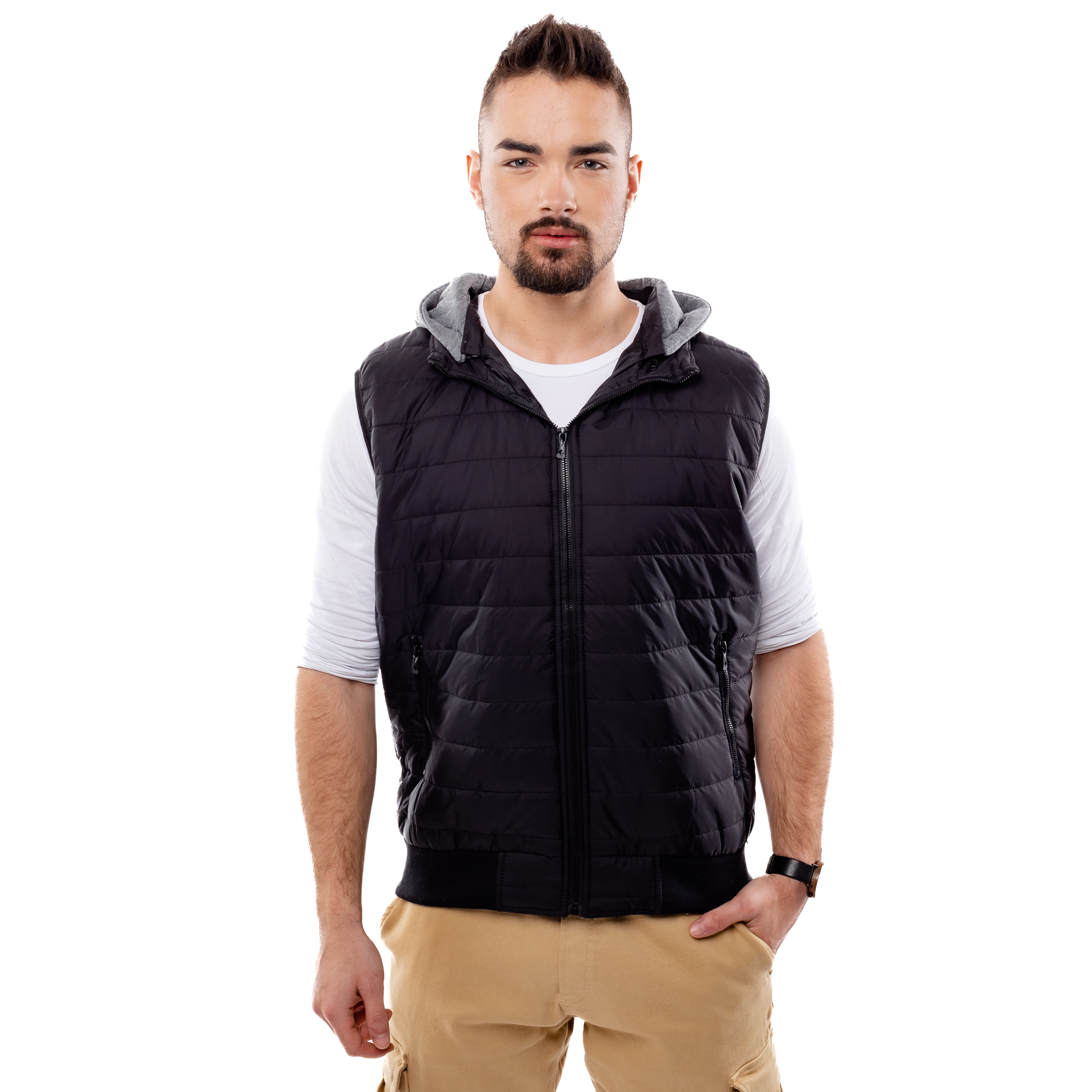 Men's Quilted Vest with Hood GLANO - black