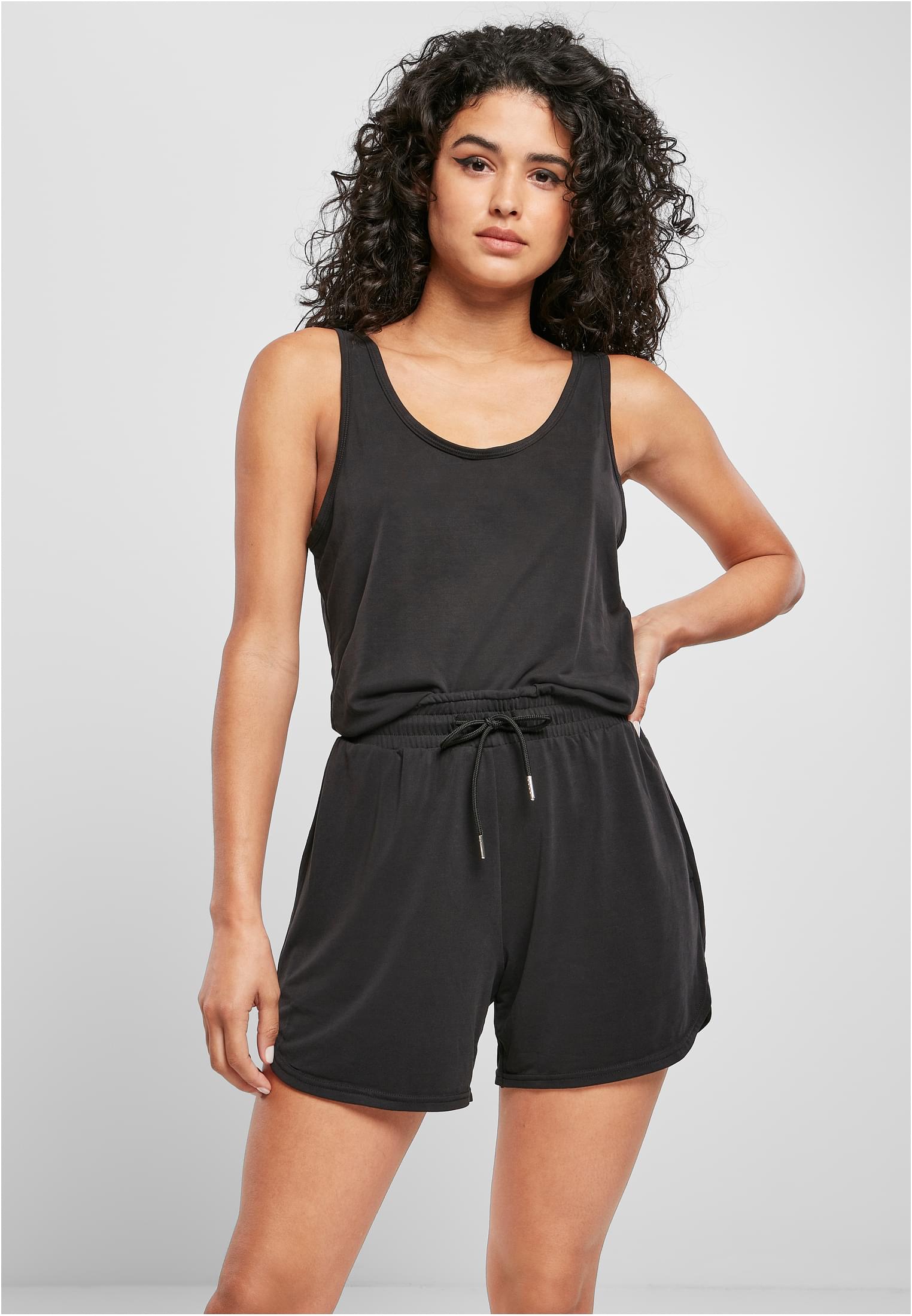 Doamnelor scurt Sleevless Modal Jumpsuit Negru