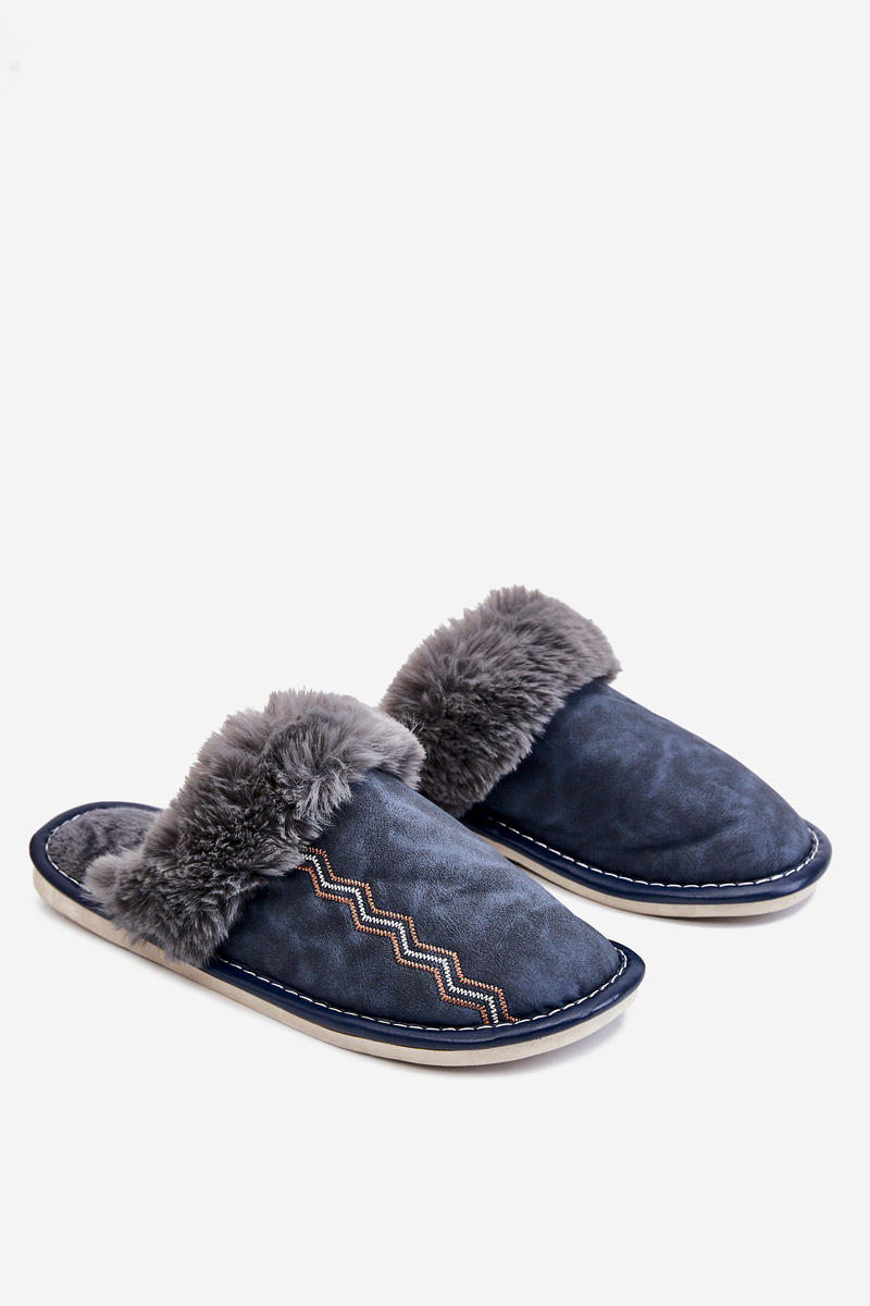 Men's warm slippers with fur navy blue Aron