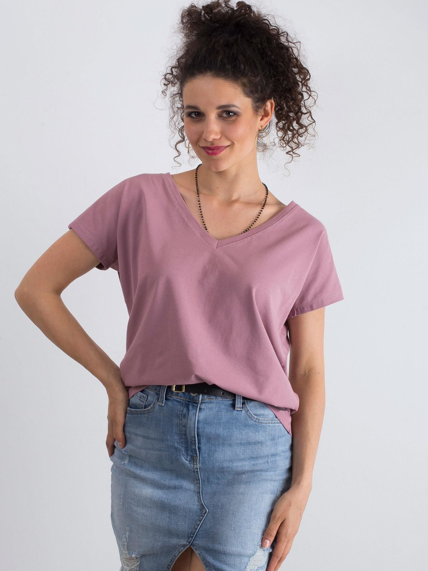 Murdare din bumbac roz V-gât t-shirt