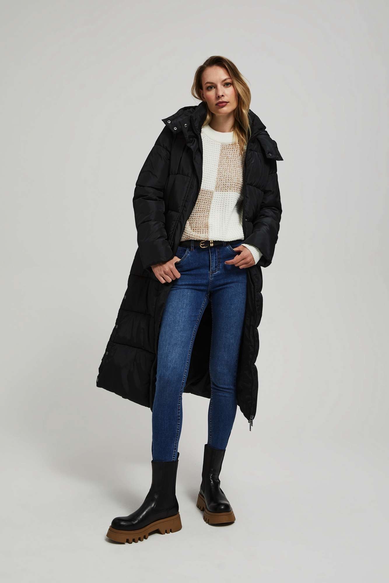 Marisse Quilted Hooded Jacket Black