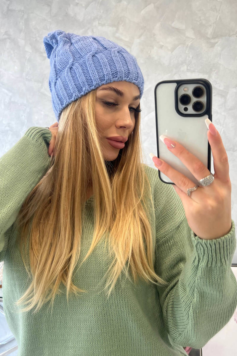 Beanie with fleece Iwona K221 blue