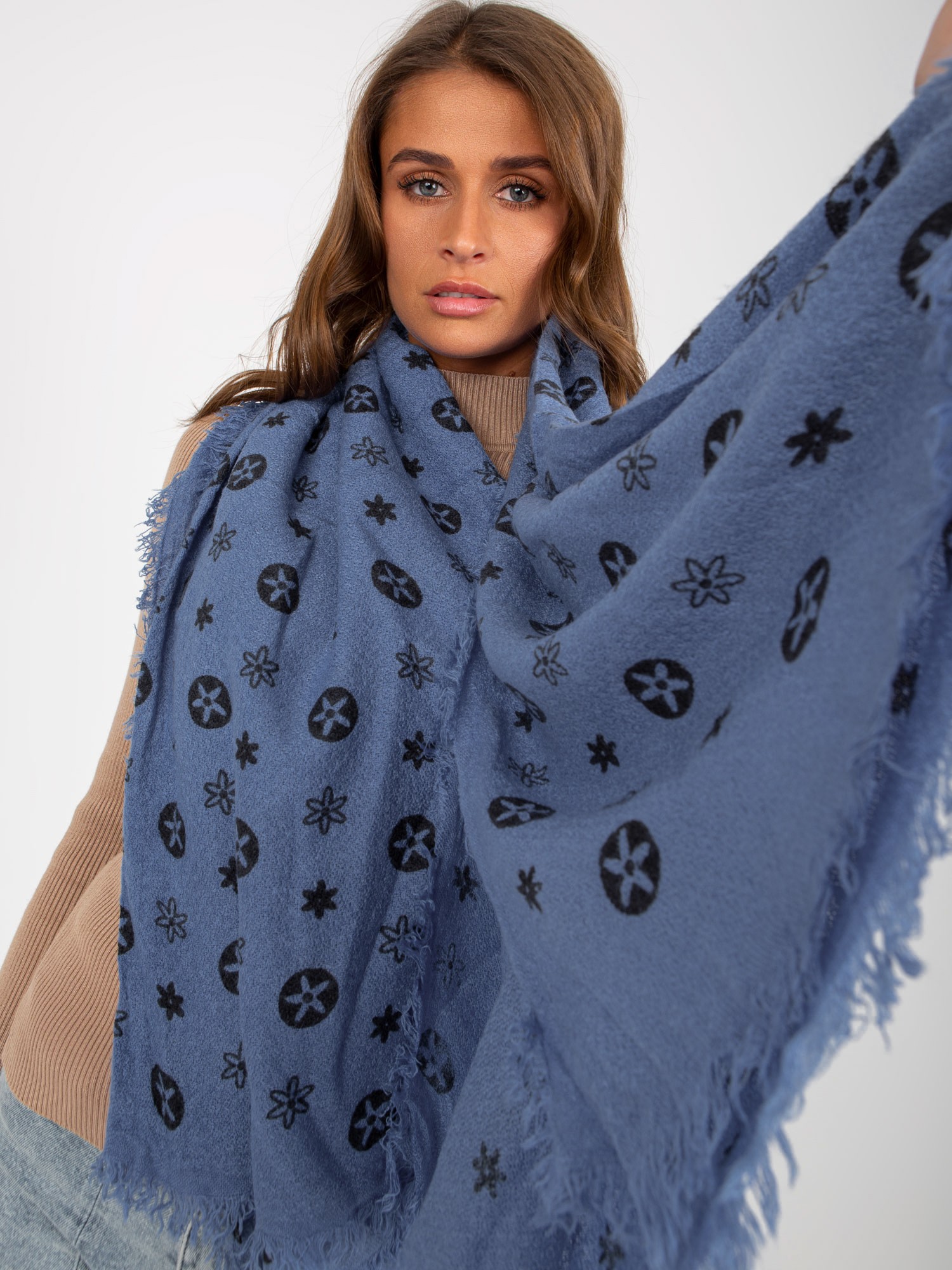 Lady's Dark Blue Patterned Scarf