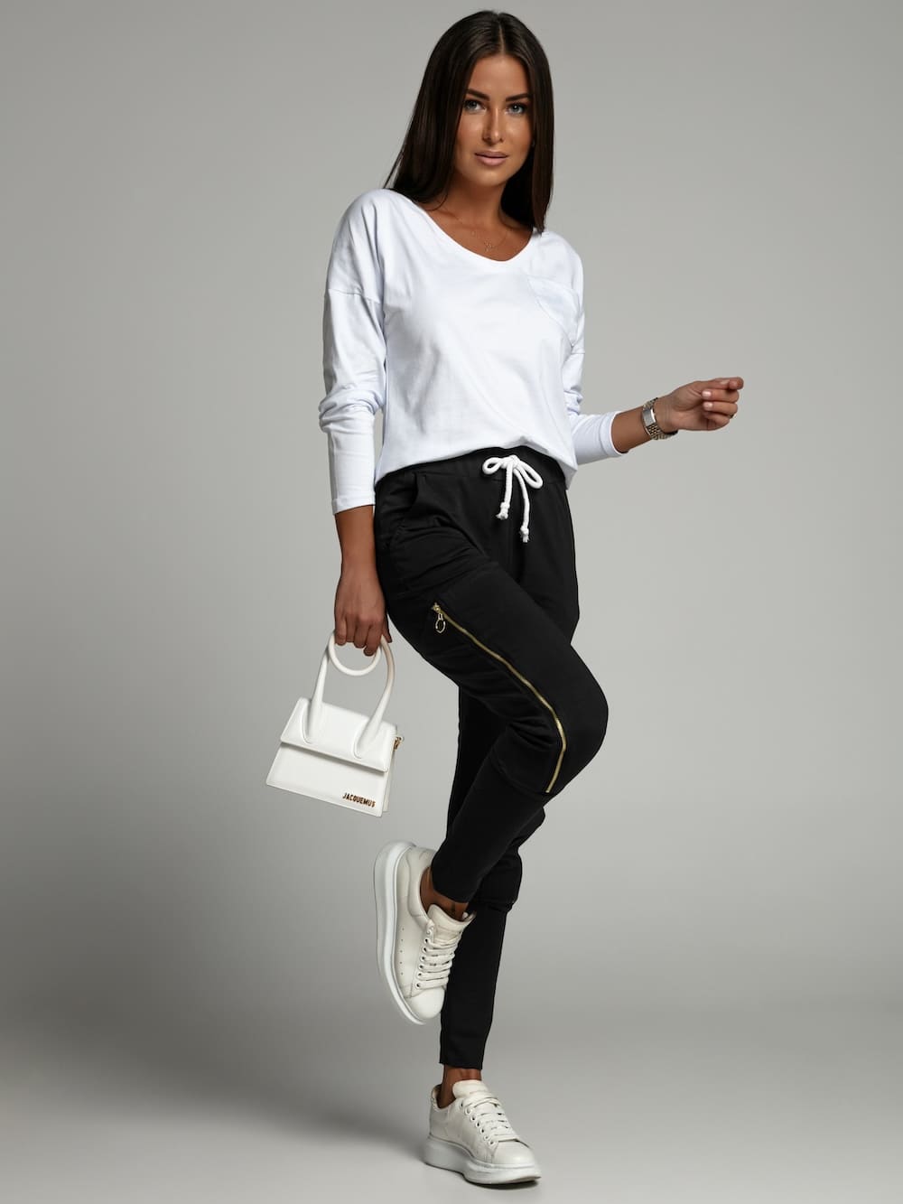 Set Of Women's Cargo Trousers And White And Black Blouse