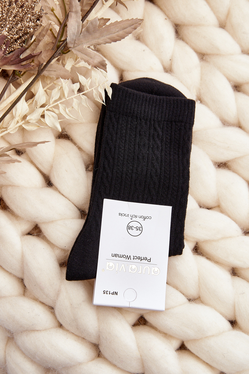 Levně Dámské bavlněné ponožky s reliéfem černé