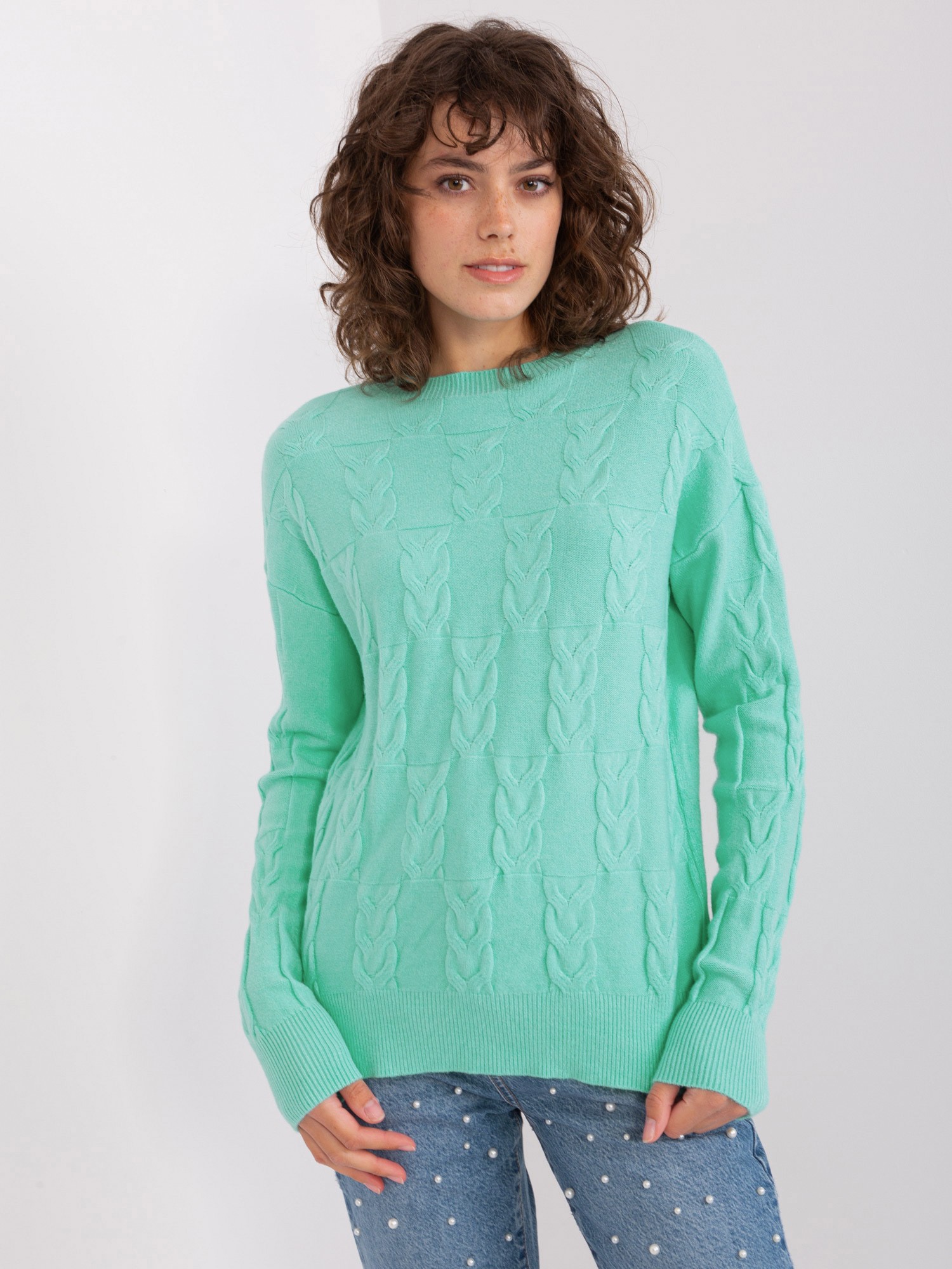 Mint Women's Sweater With Cables And Wool