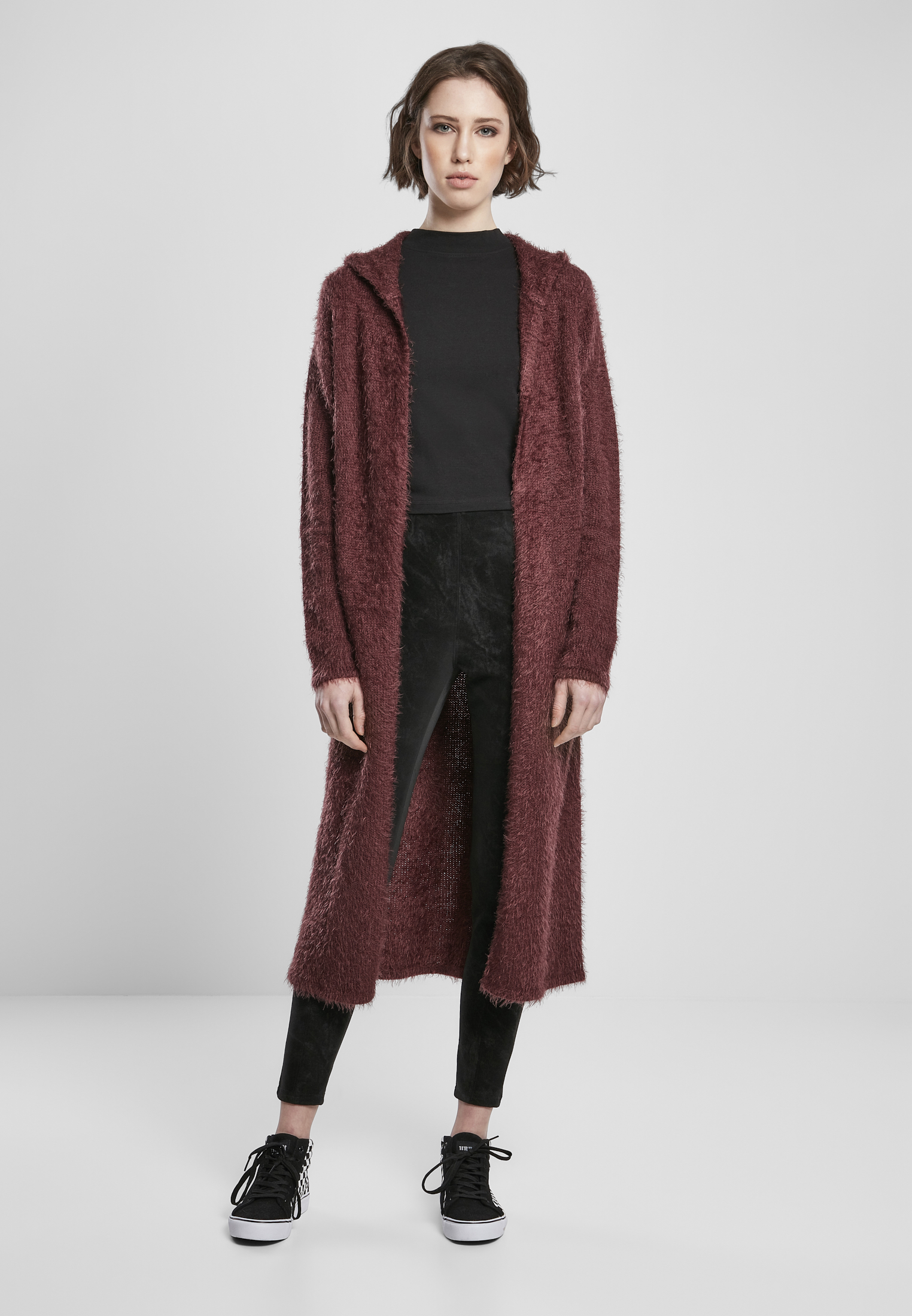 Doamnelor cu glugă pene Cardigan Cherry