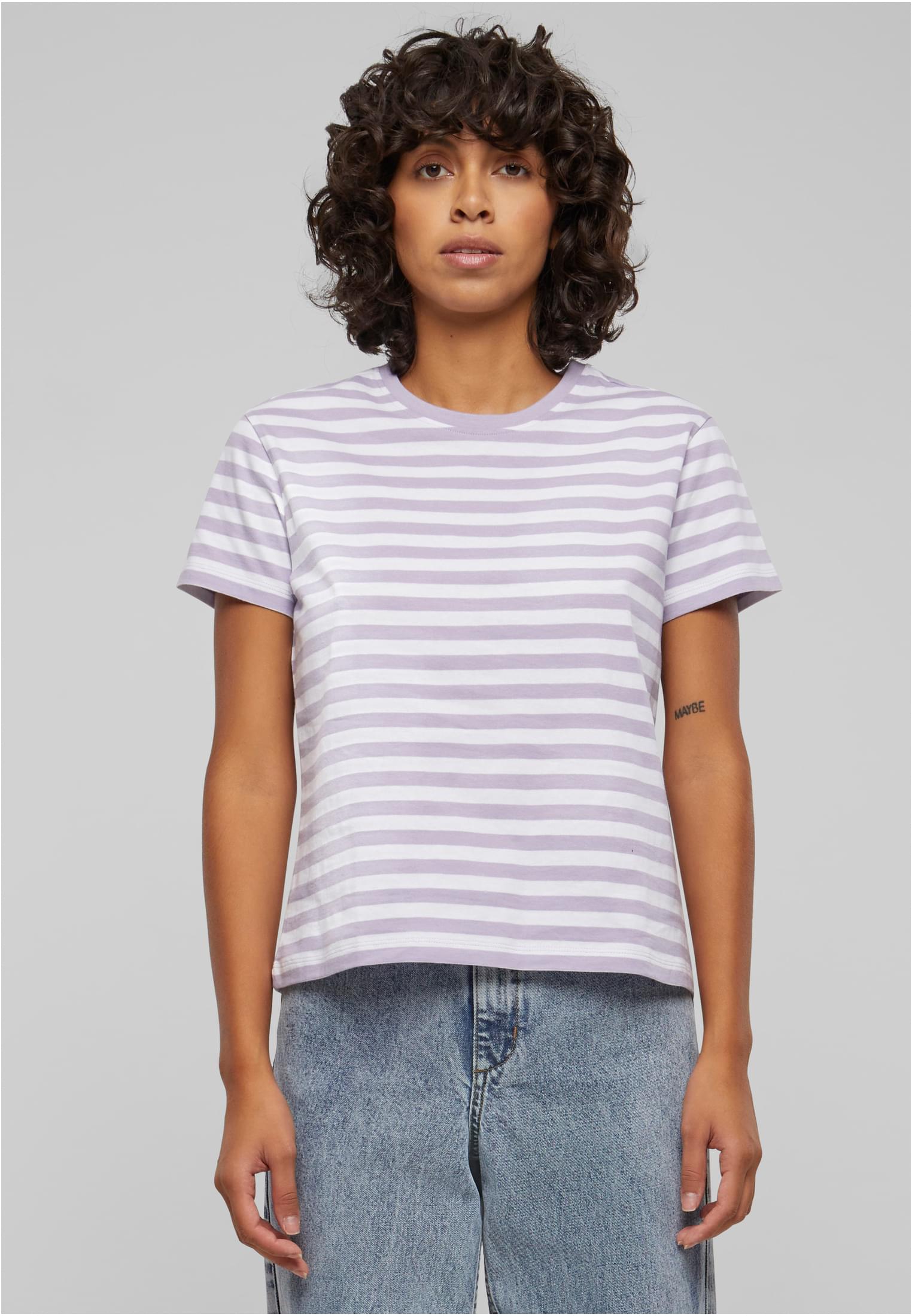 Dámské základní pruhované tričko bílé/fialové