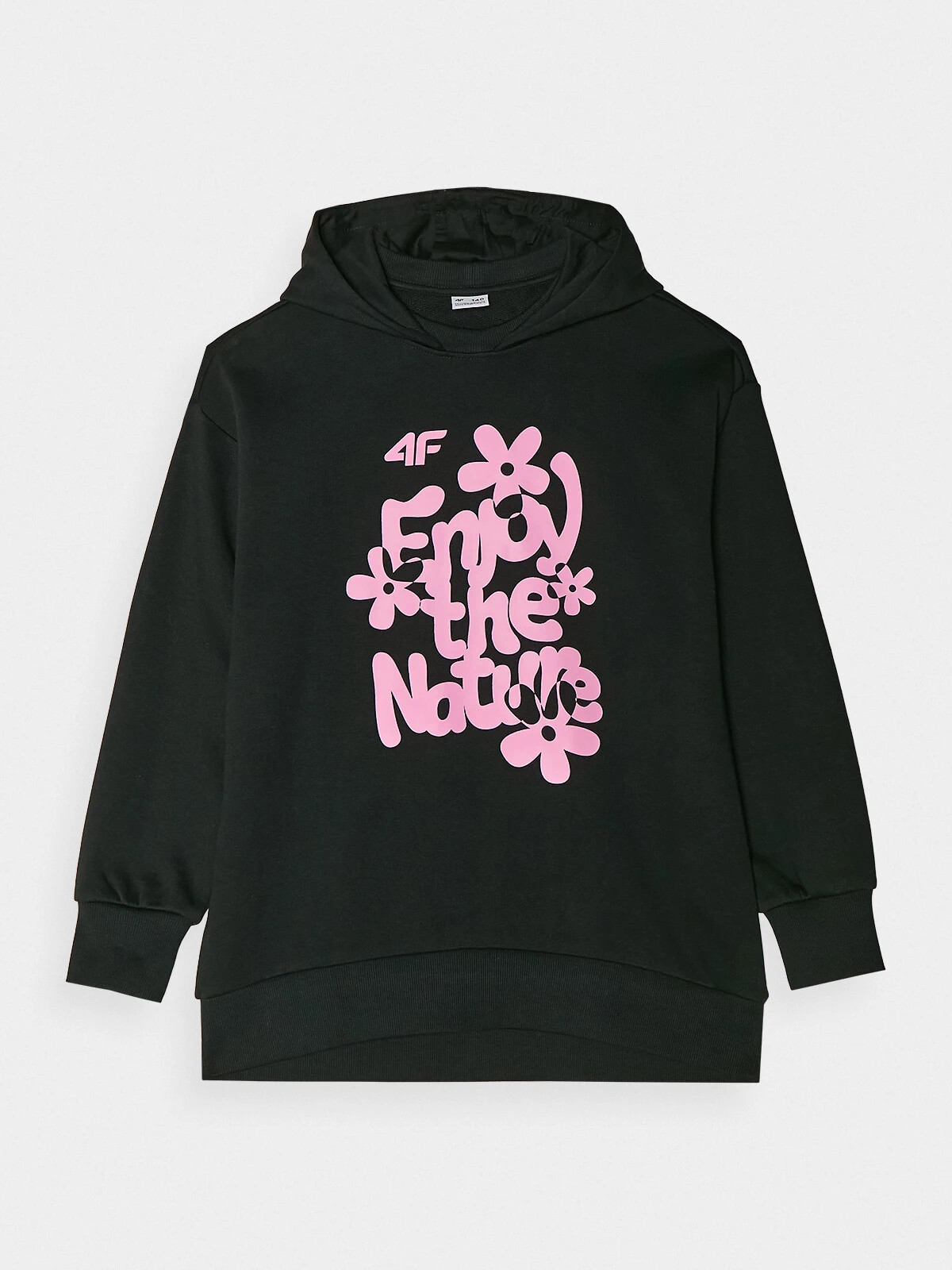Girls&#039; sweatshirt without fastening and hooded 4F - black