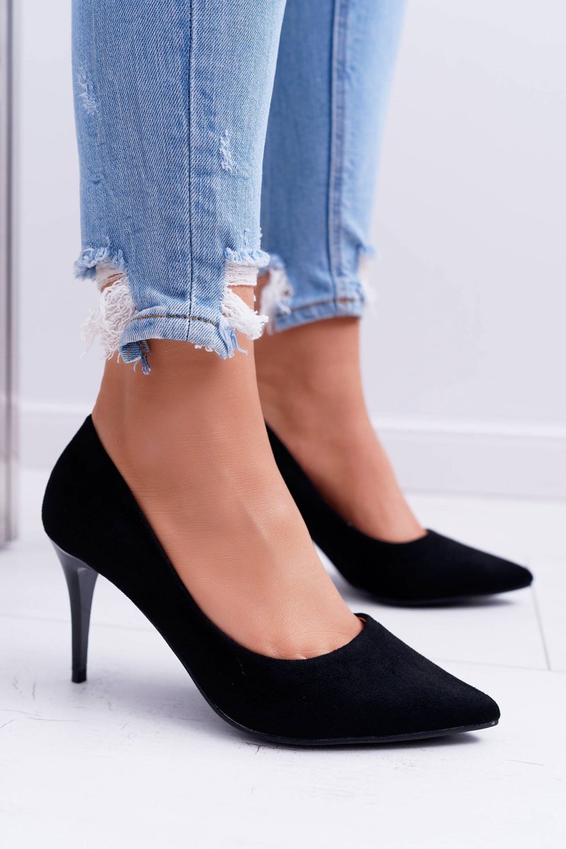 Women's stiletto heels suede black cream