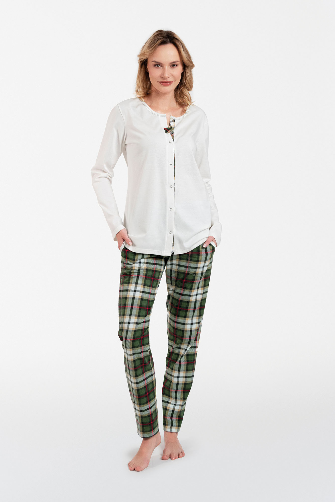 Women's Pajamas Asama Long Sleeves, Long Pants - Ecru/print