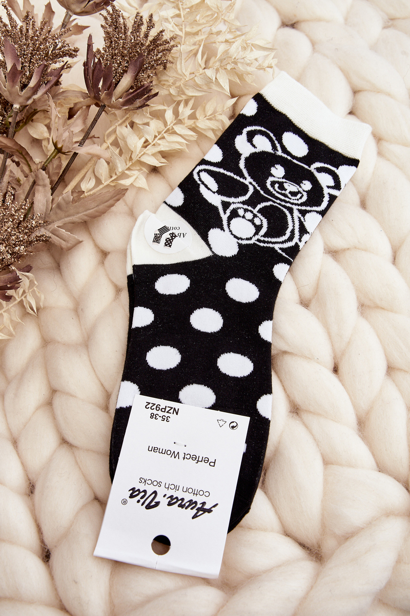 Levně Dámské neladící ponožky s medvídkem, bílé a černé
