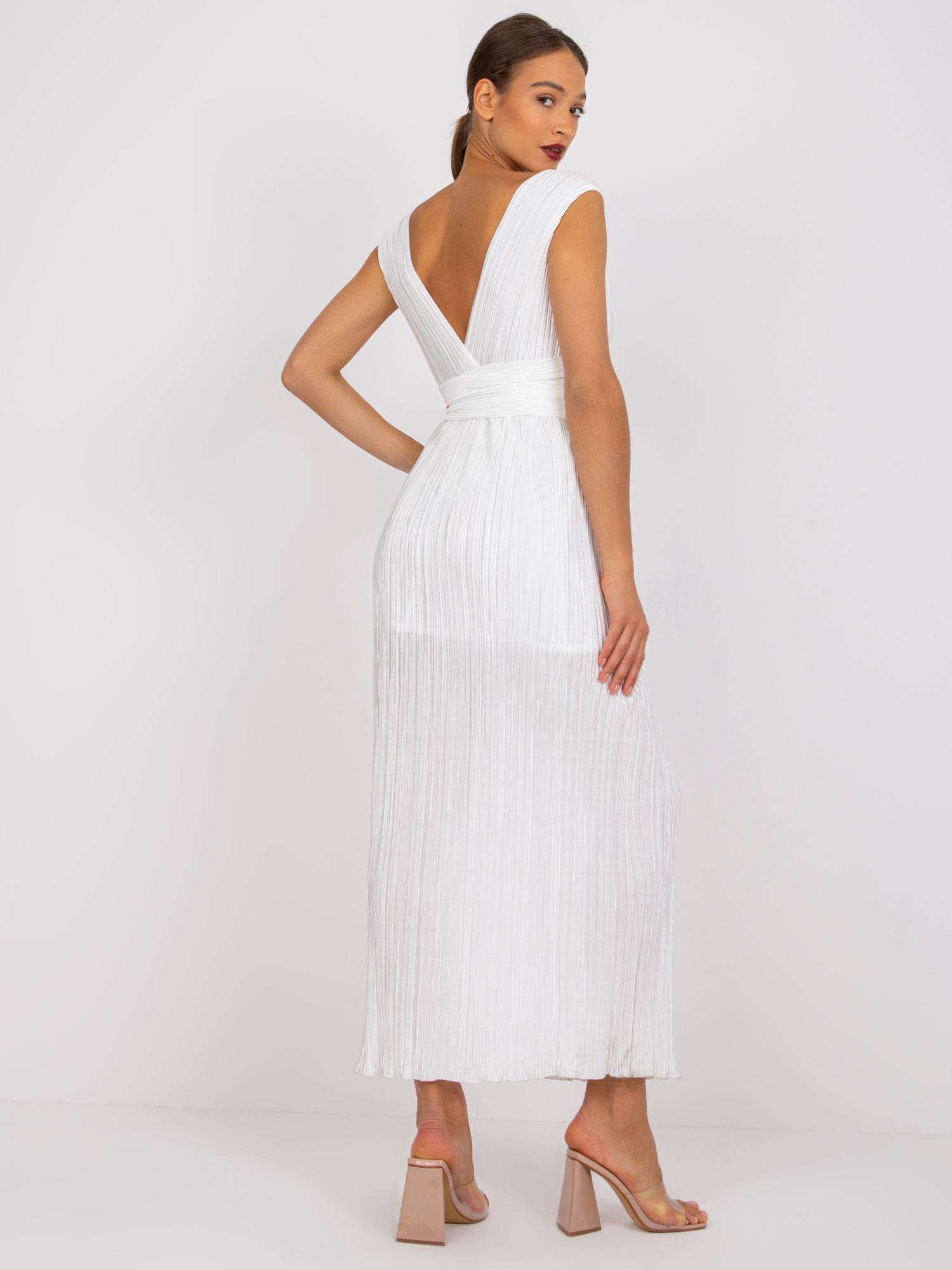 White pleated evening dress by Ewelina