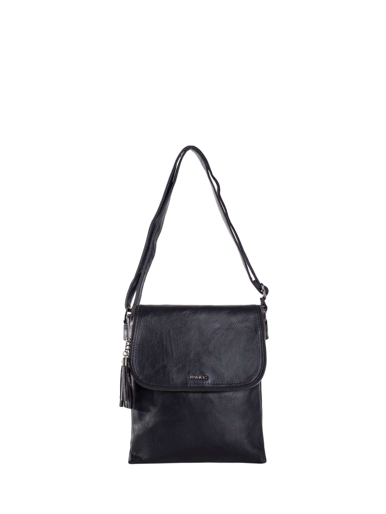 Black rectangular messenger bag made of eco-leather