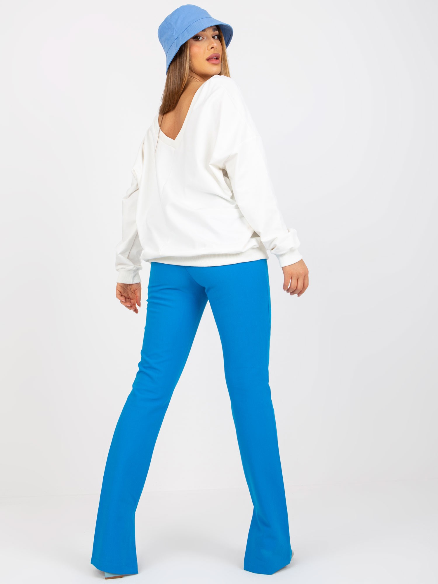 White And Blue Sweatshirt With Print And V-neck