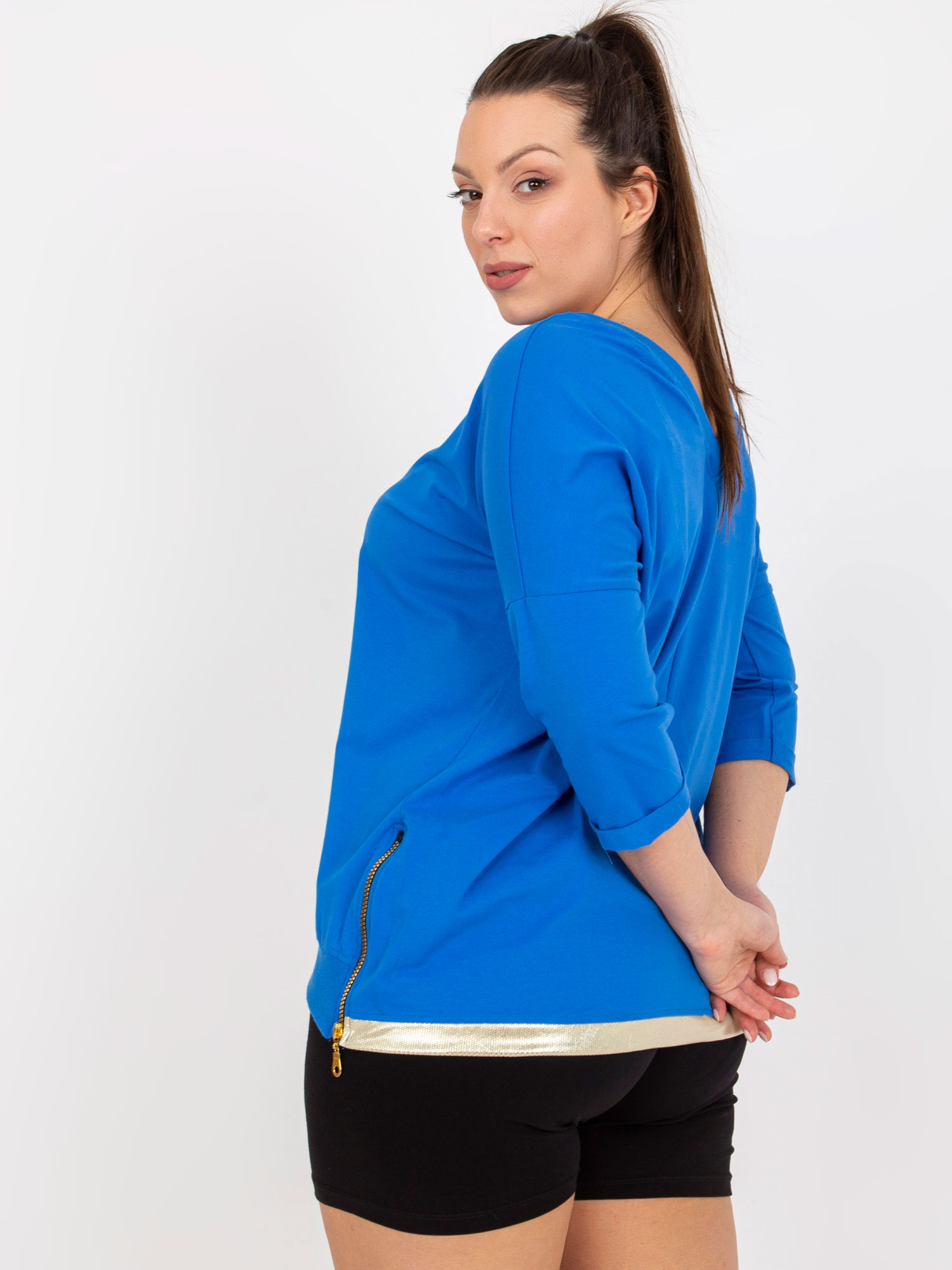 Excessive Dark Blue Blouse With A Round Neckline