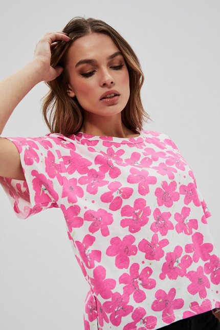 Cotton blouse with flowers - pink