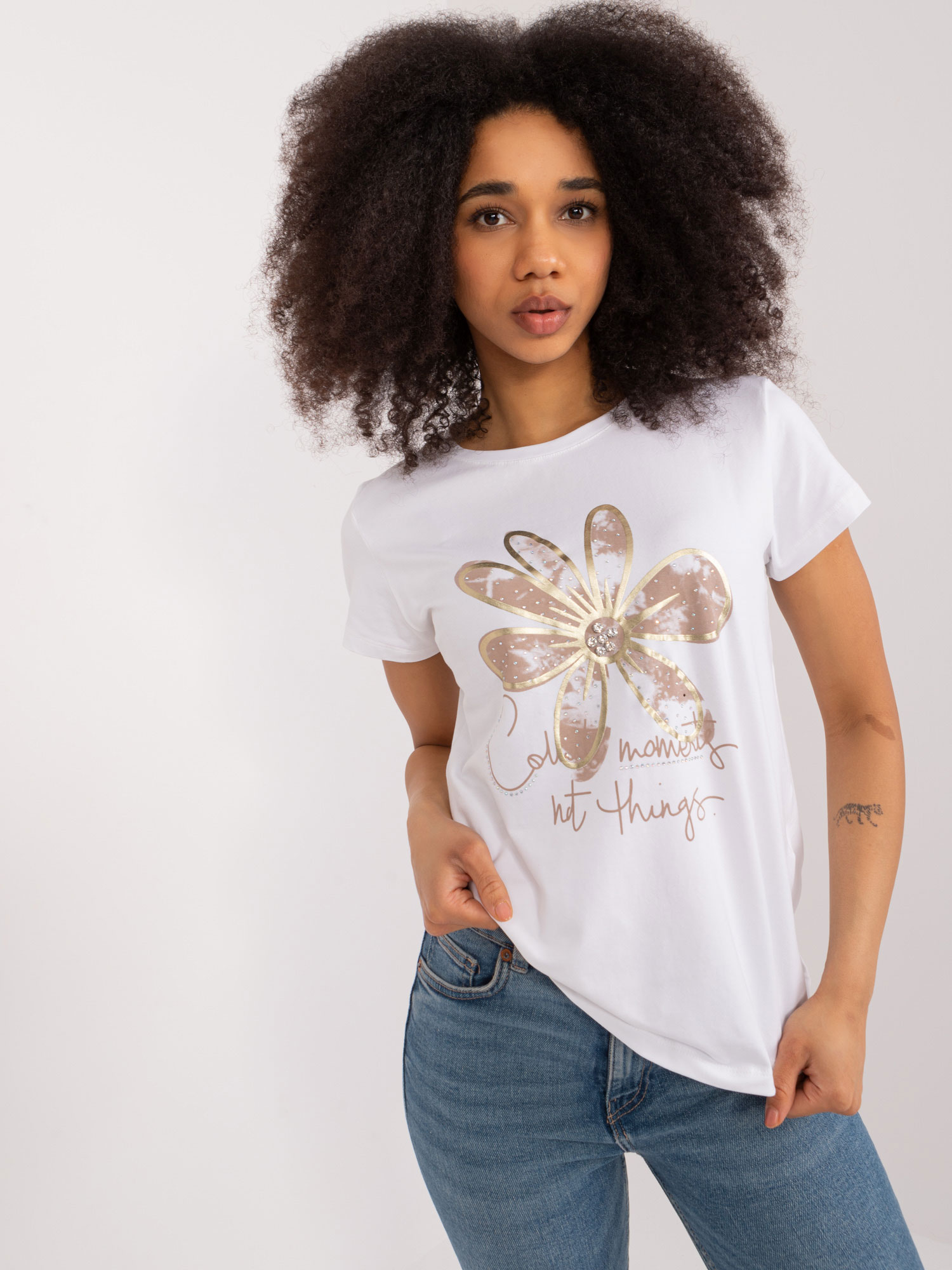 White women's T-shirt with BASIC FEEL GOOD print