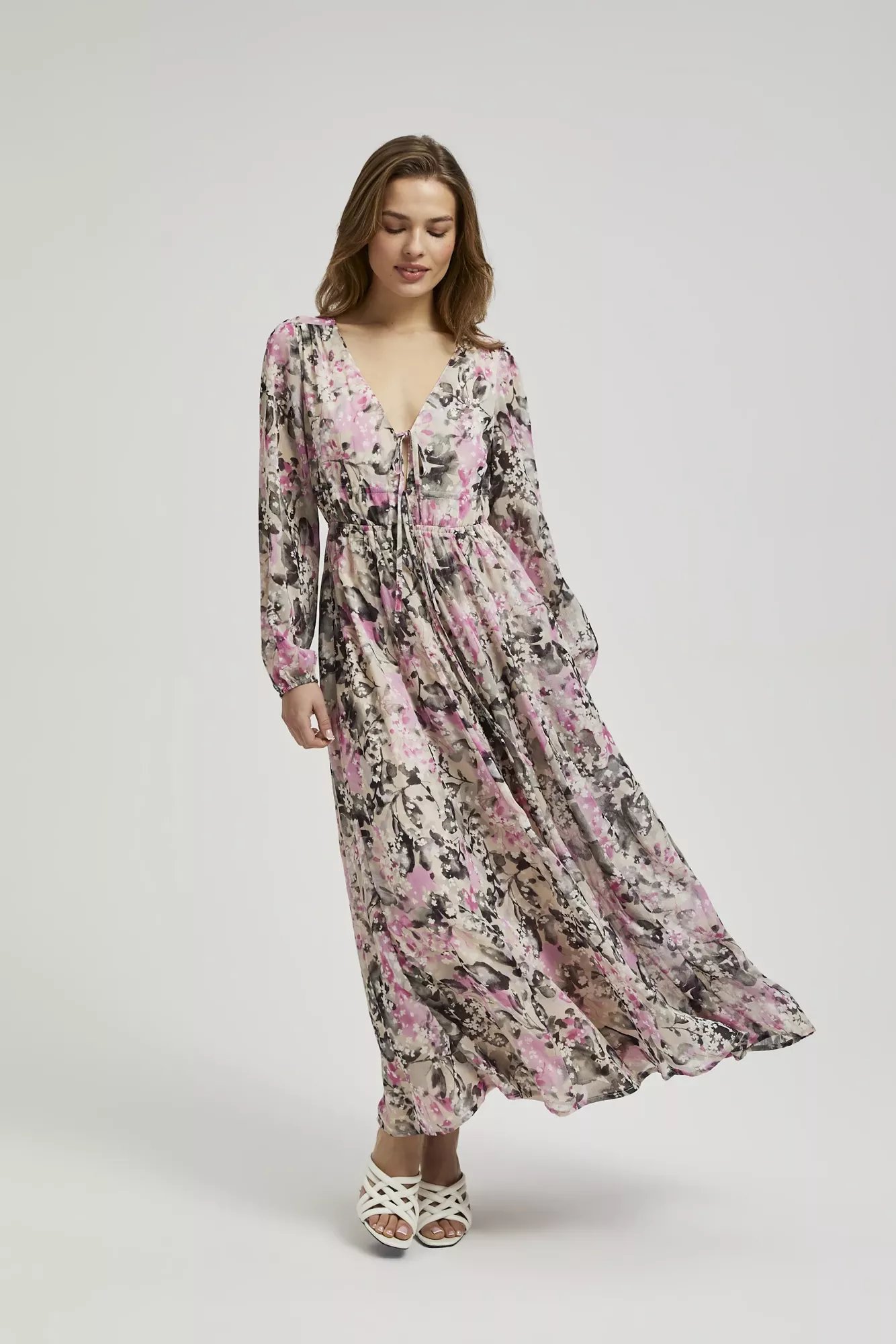Marisse Gray Floral Maxi Dress
