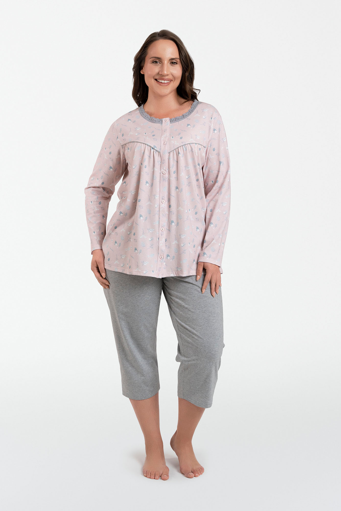 Women's Pyjamas Daniela, Long Sleeves, 3/4 Pants - Print/melange