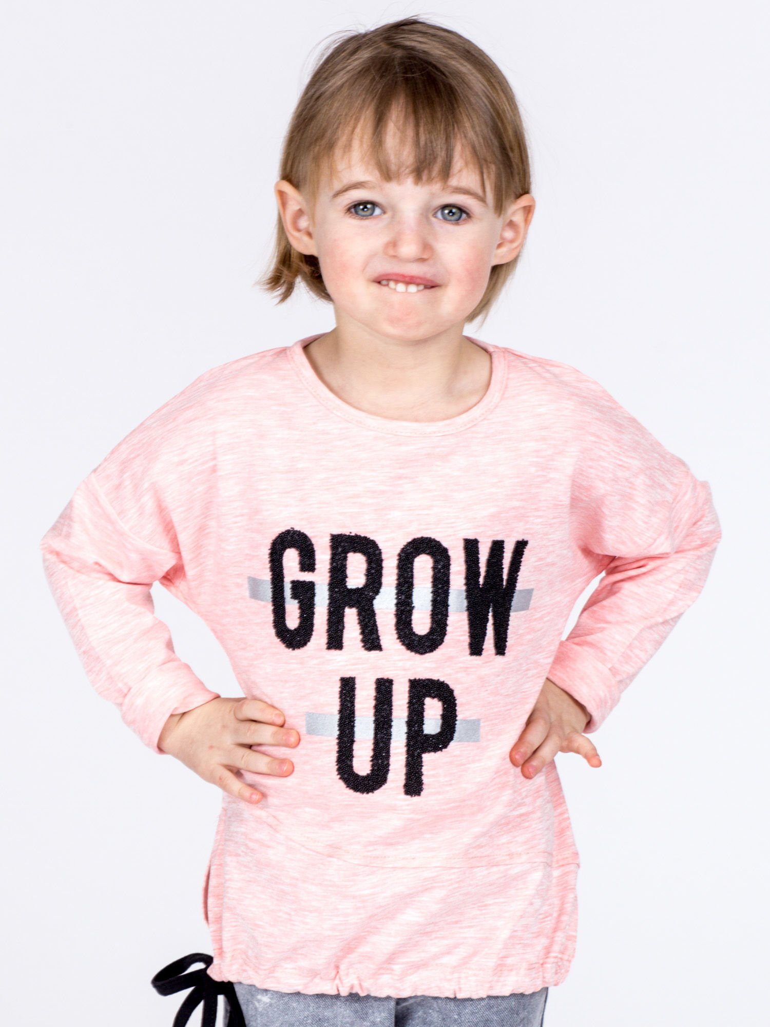 Pink cotton girl's blouse with inscription and trim