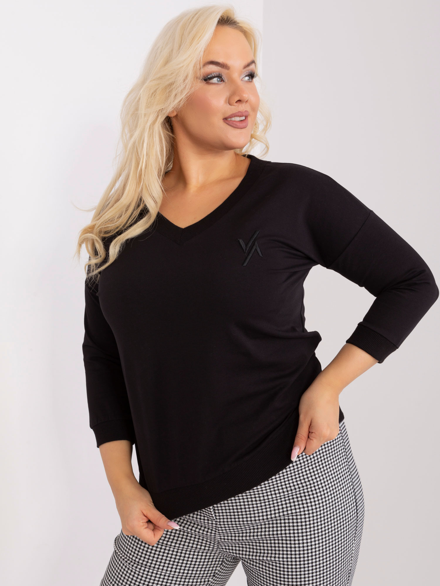 Lady's Black Blouse Plus Size With Patch