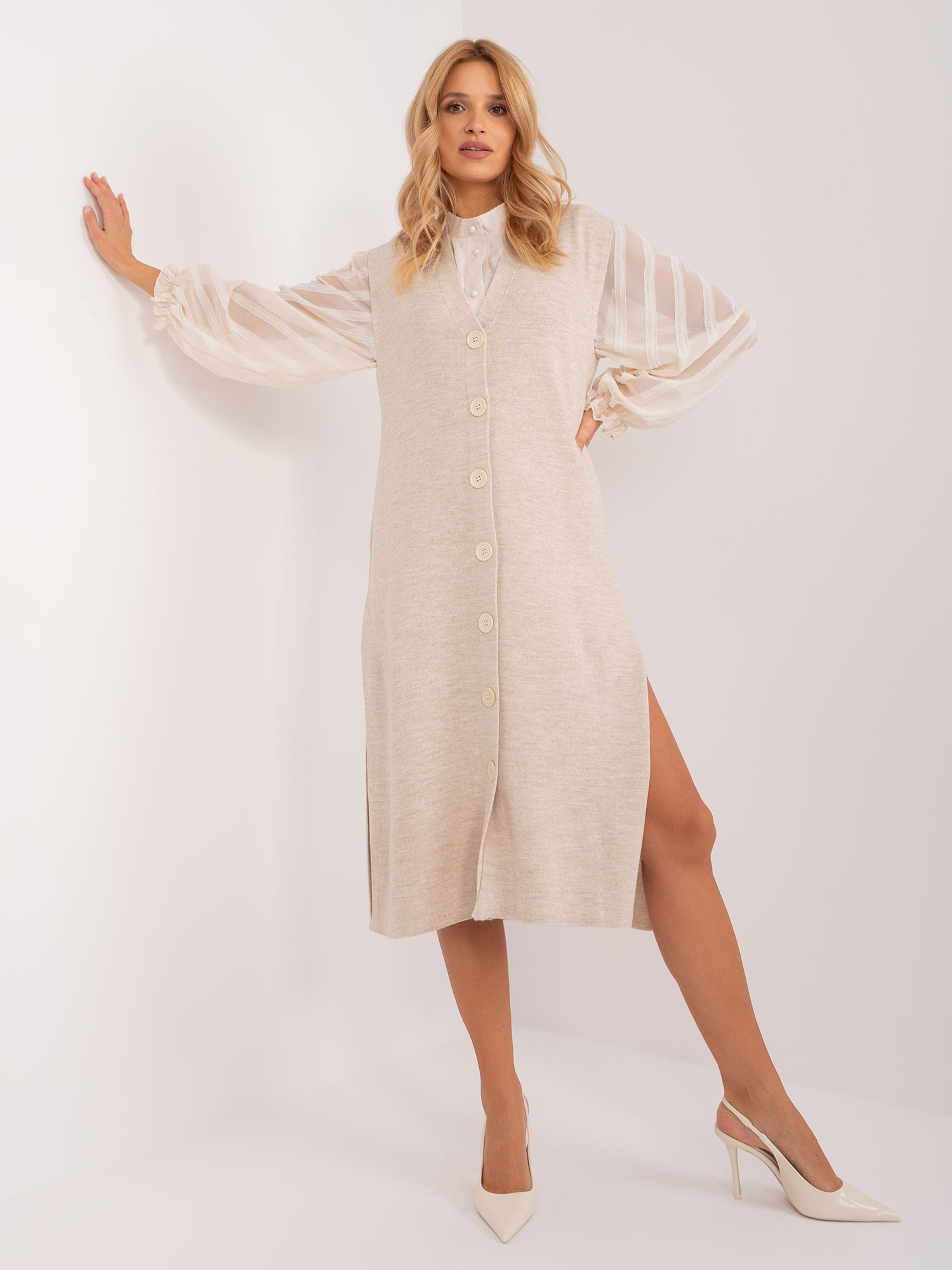 Light beige simple knitted dress