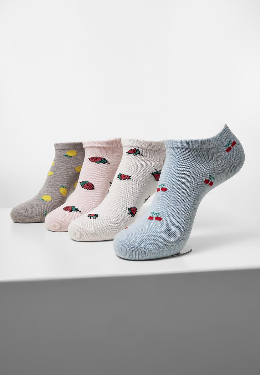 Levně Ovocné neviditelné ponožky z recyklované příze 4 balení šedá+krémová+světlemodrá+růžová