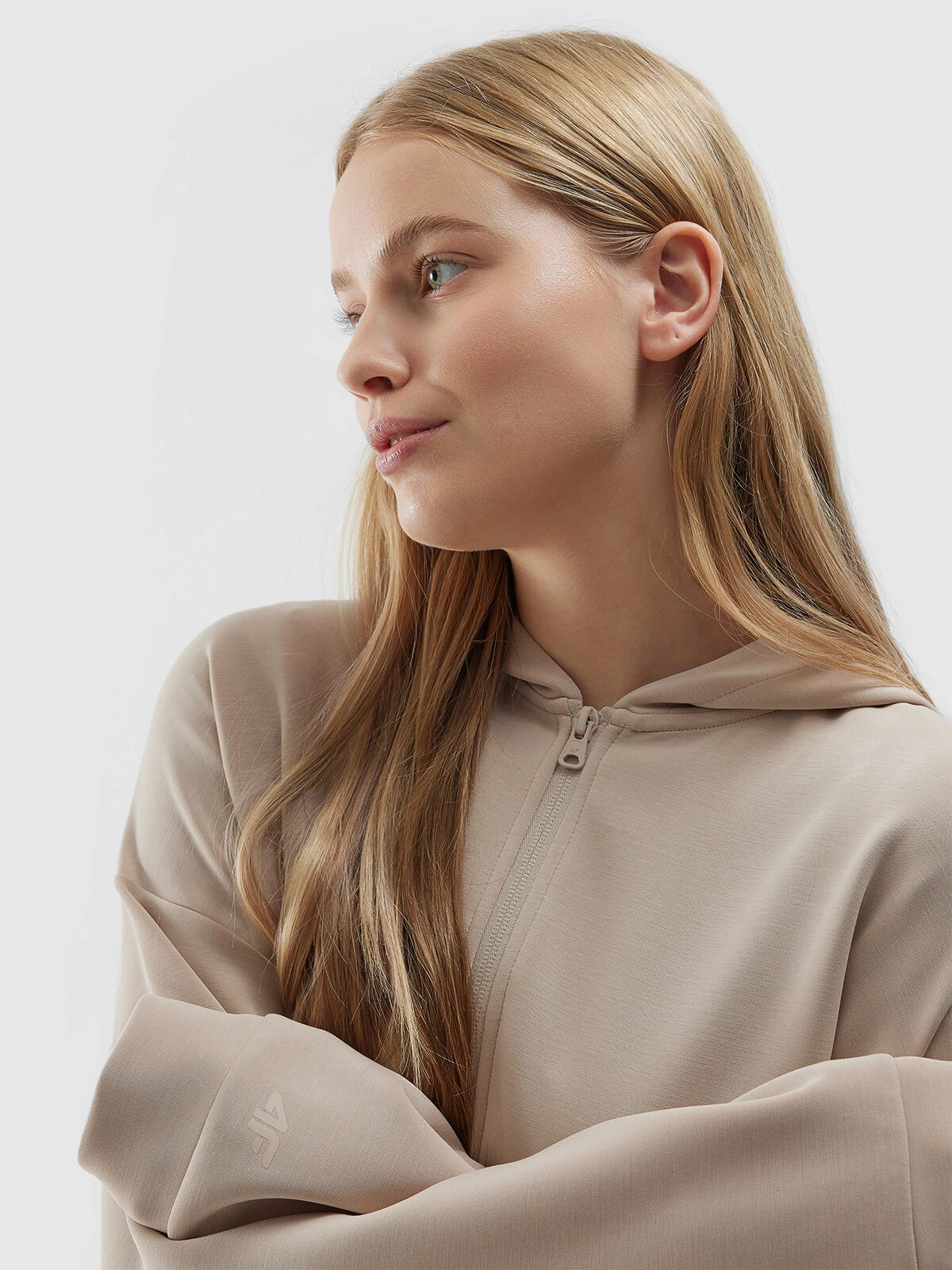 Women's 4F Hooded Sweatshirt with Zipper - Brown