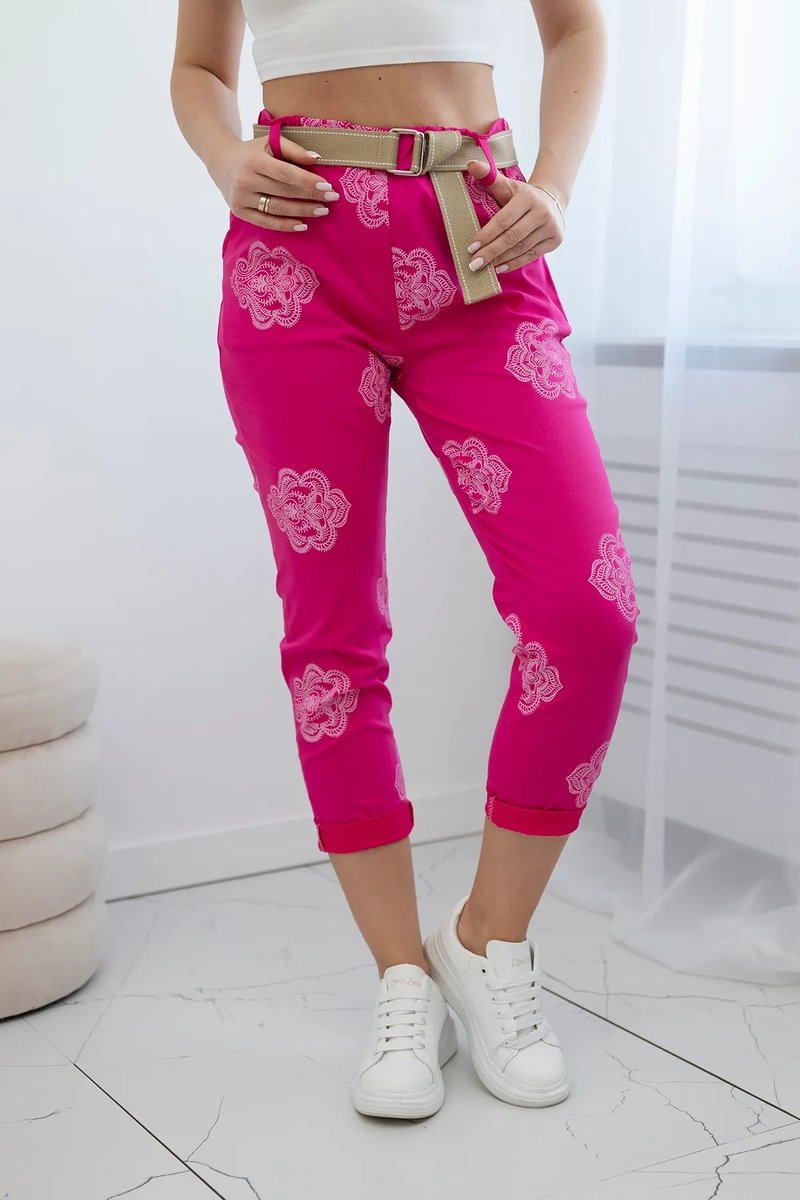Viscose trousers with fuchsia print
