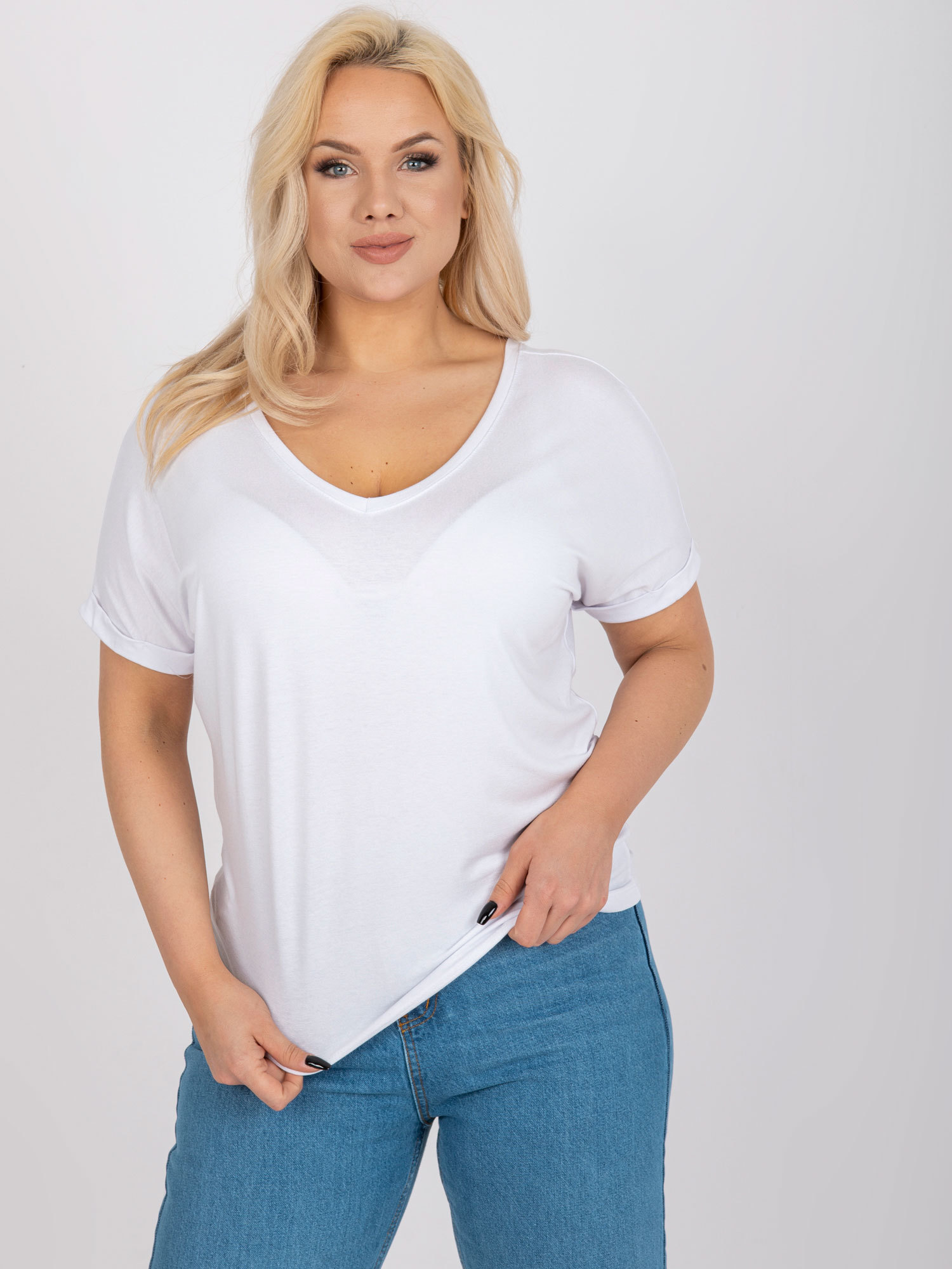 Large size Dina white blouse with V-neck - biela