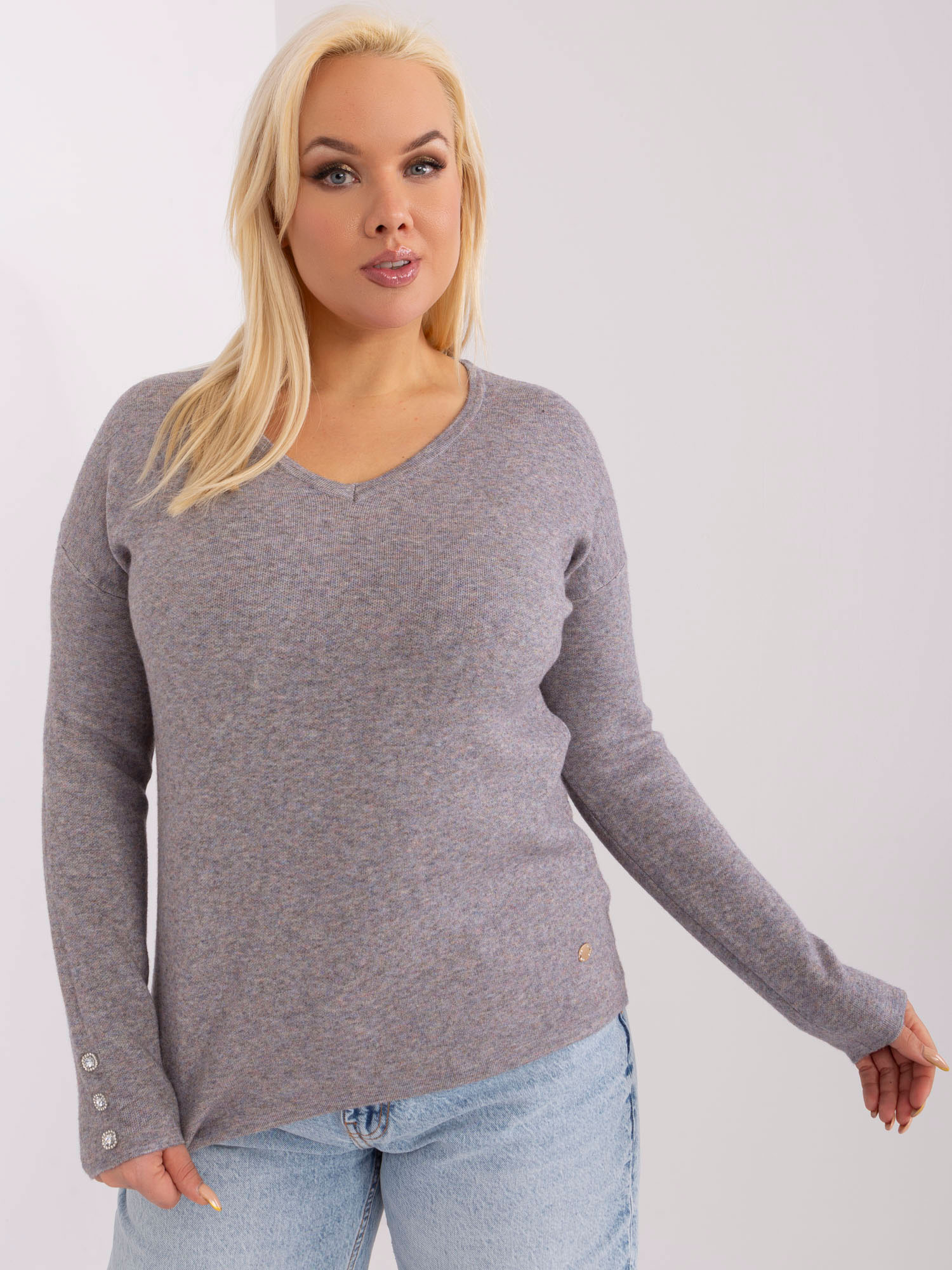 Dark Gray Casual Sweater Made Of Viscose In A Larger Size