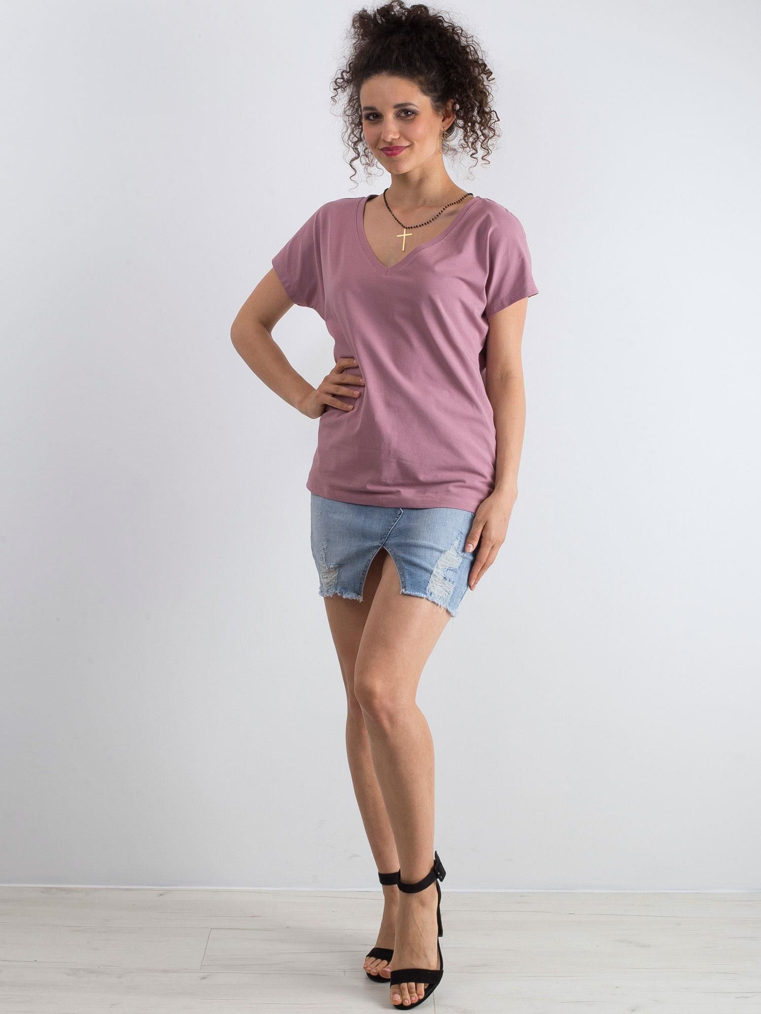 Murdare din bumbac roz V-gât t-shirt